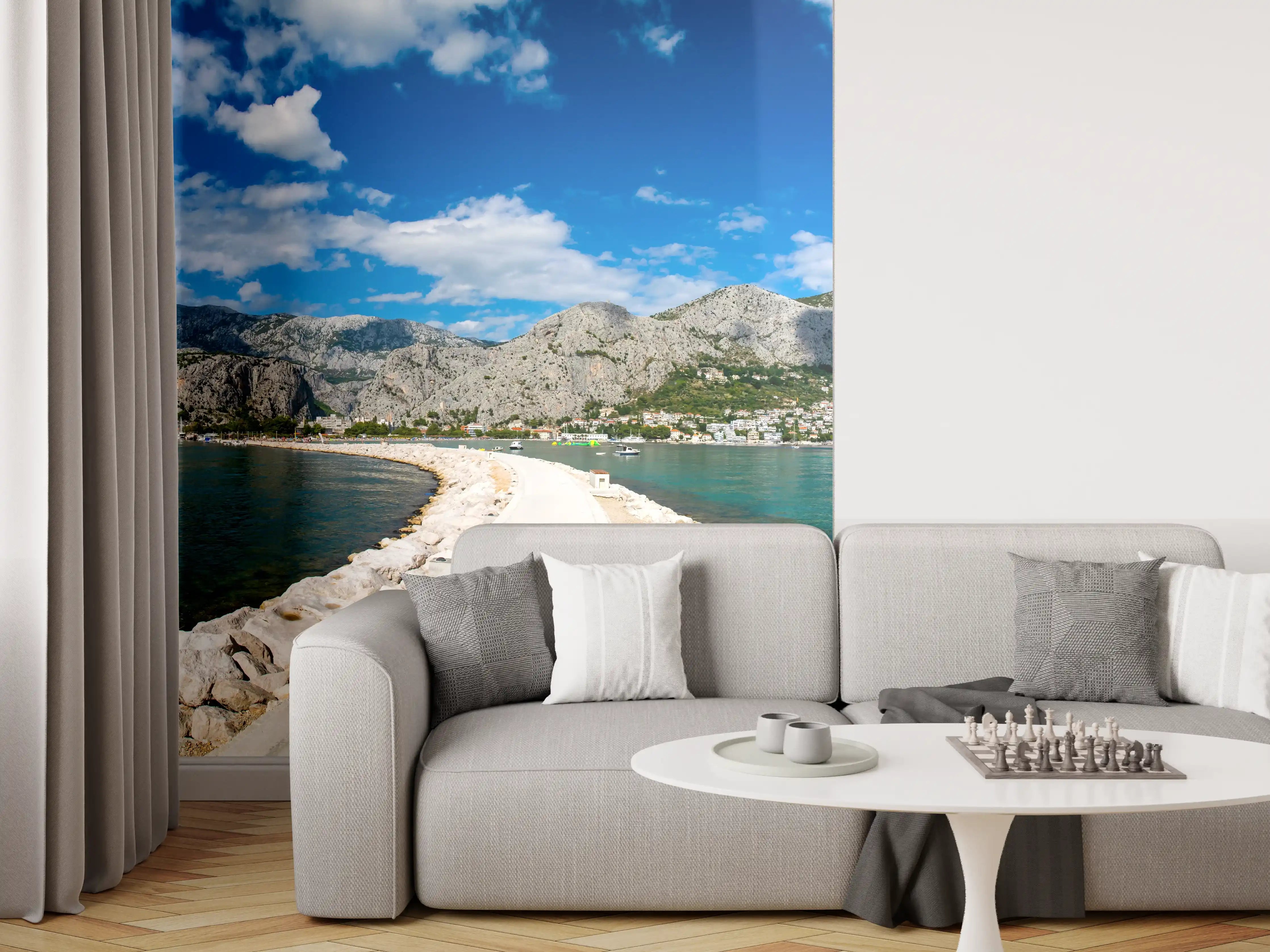 Wandverkleidung Wohnzimmer - Ein Panoramabild von Omis - Kroatien