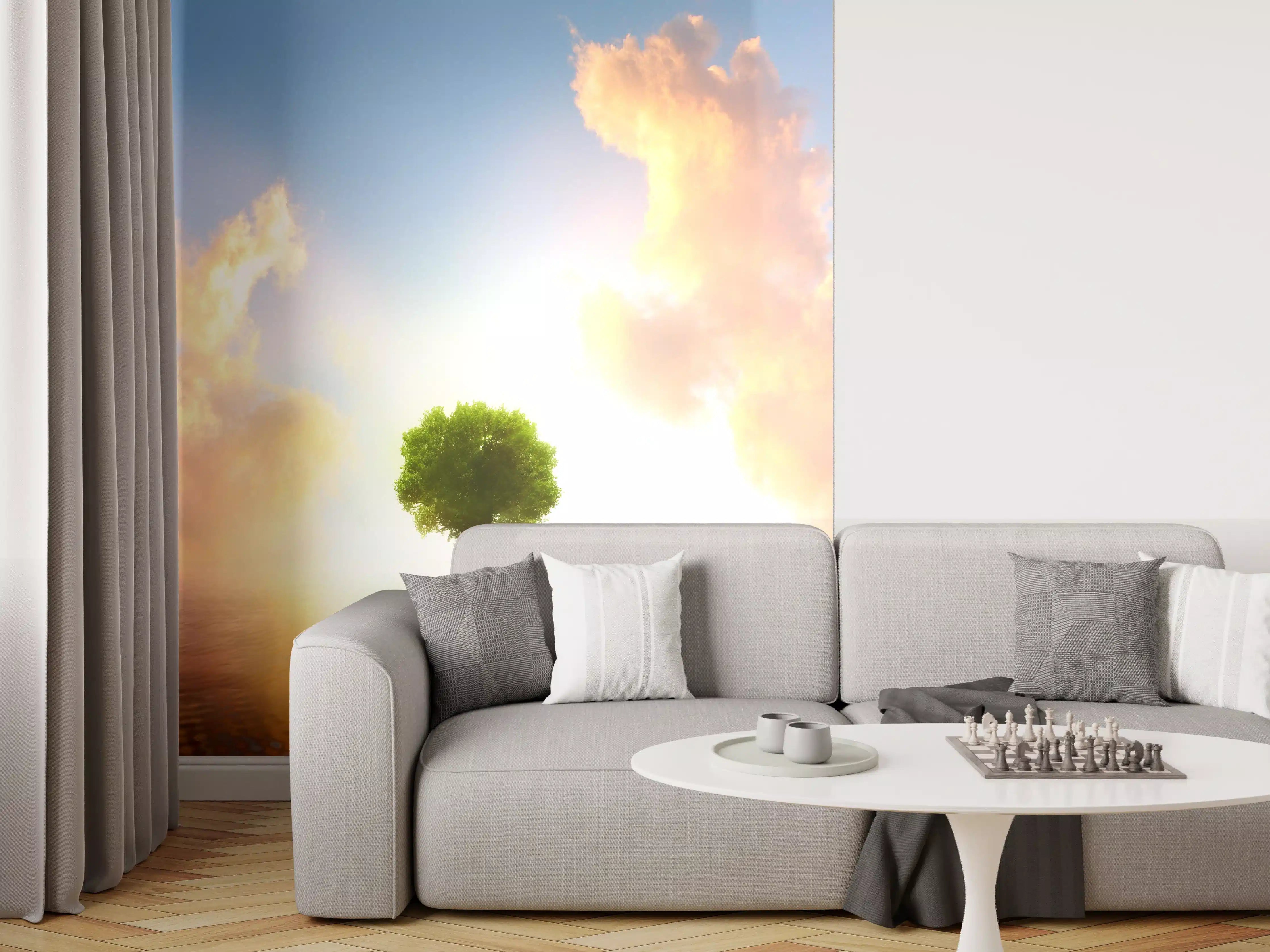 Wandverkleidung Wohnzimmer - Ein wunderschöner Sonnenuntergang mit einsamer Baum