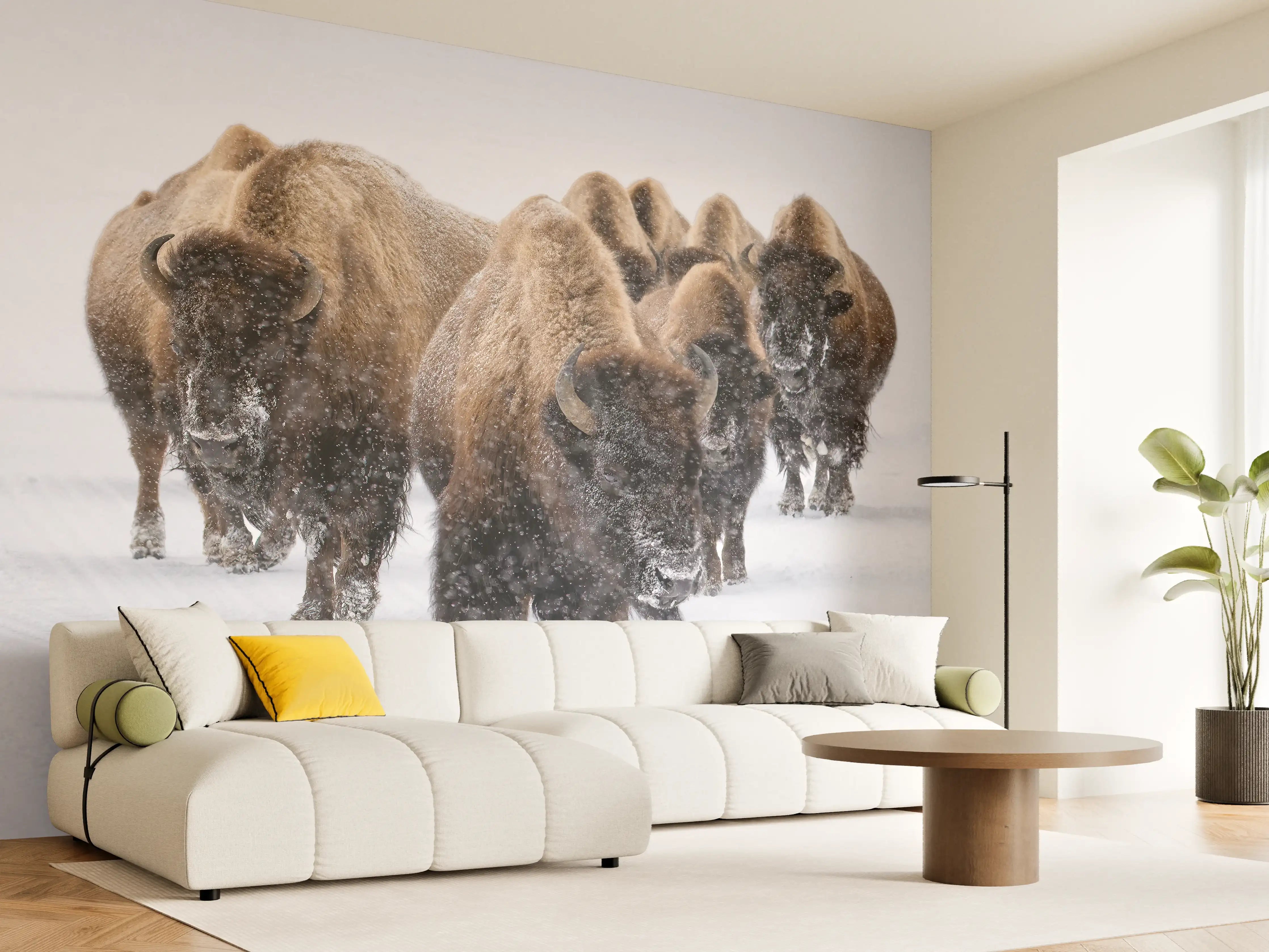 Wandverkleidung Wohnzimmer - Eine Bison Herde