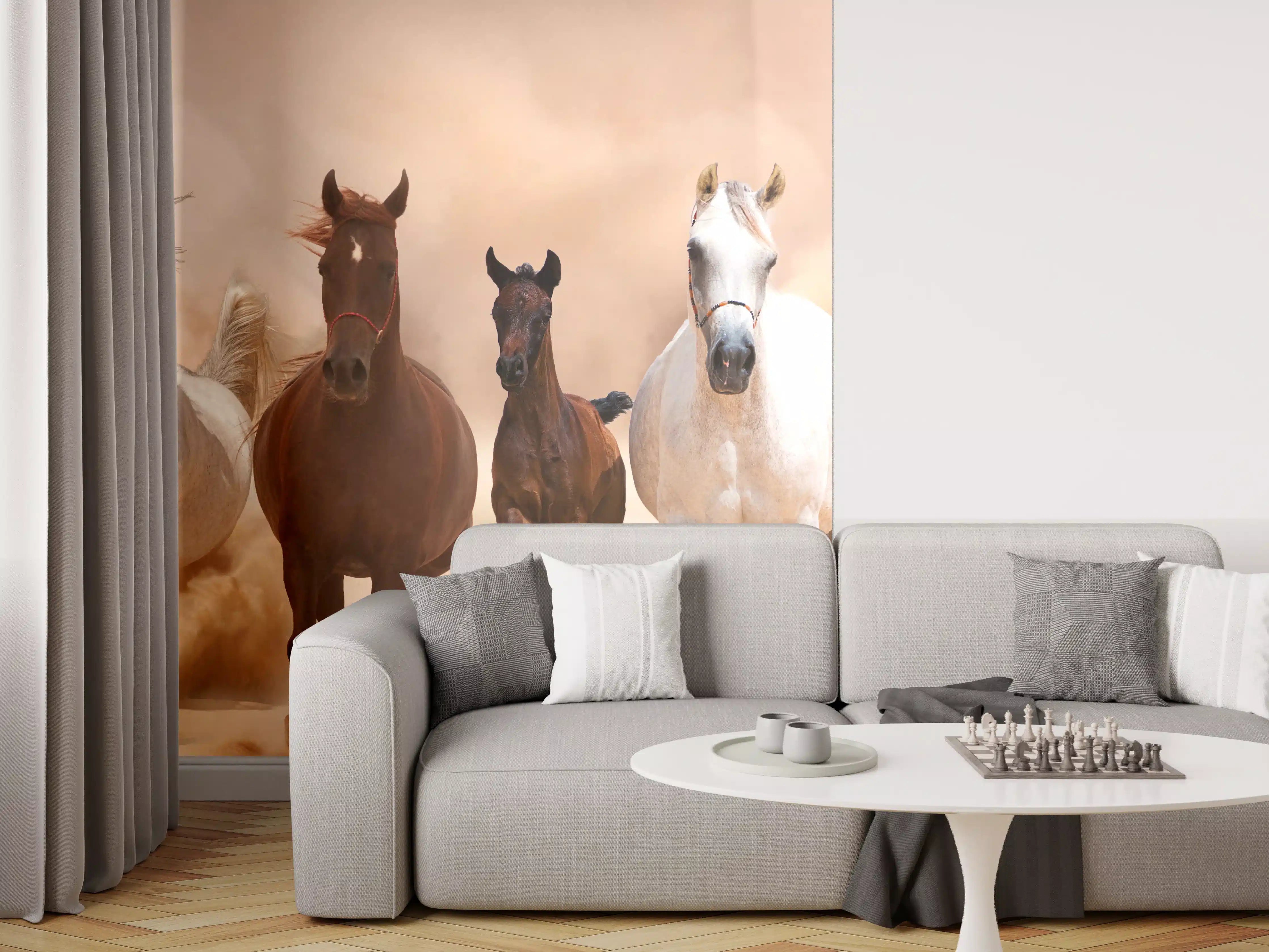 Wandverkleidung Wohnzimmer - Eine Herde von Pferden