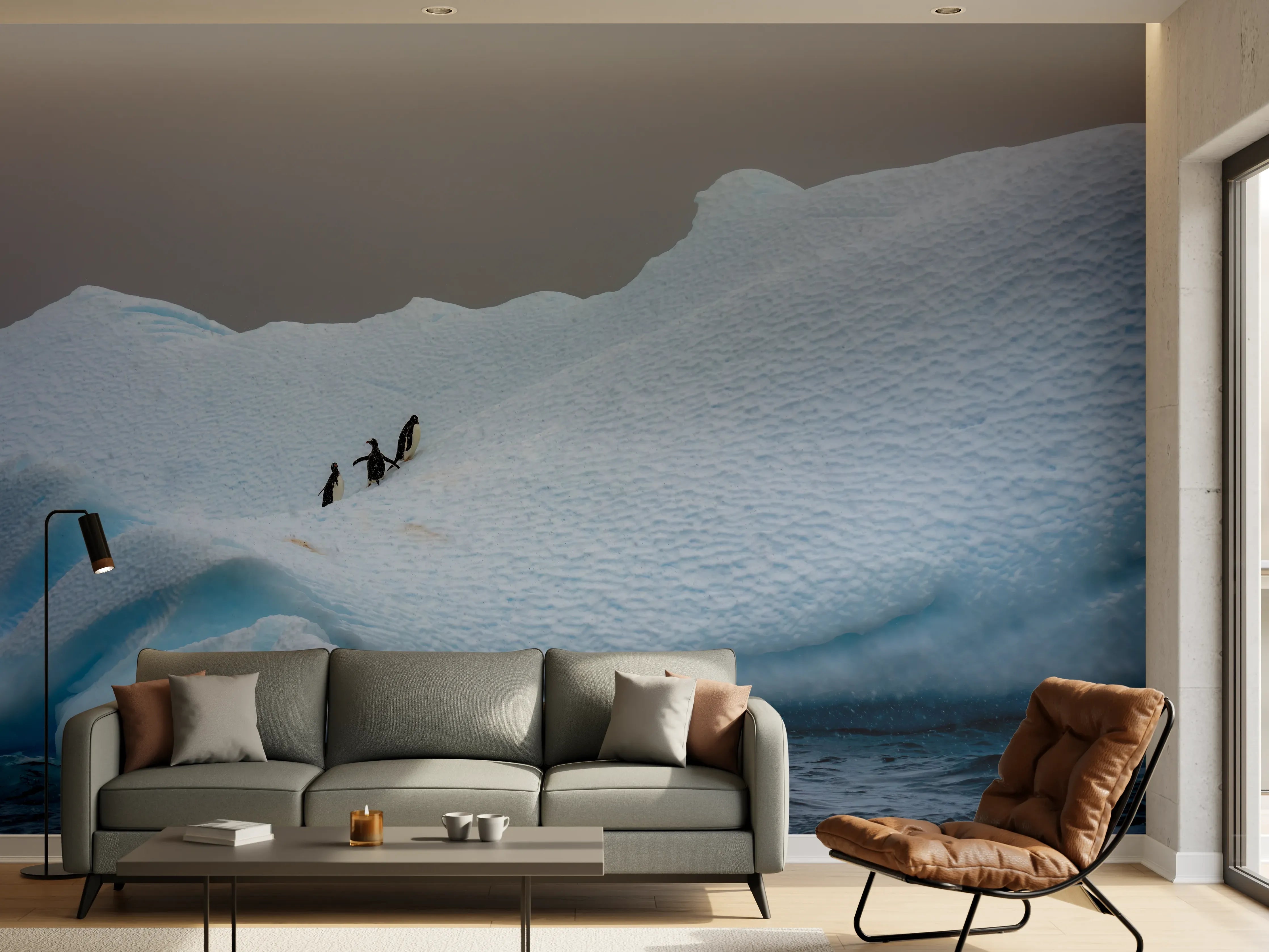 Wandverkleidung Wohnzimmer - Eisbergszene in arktischer Umgebung