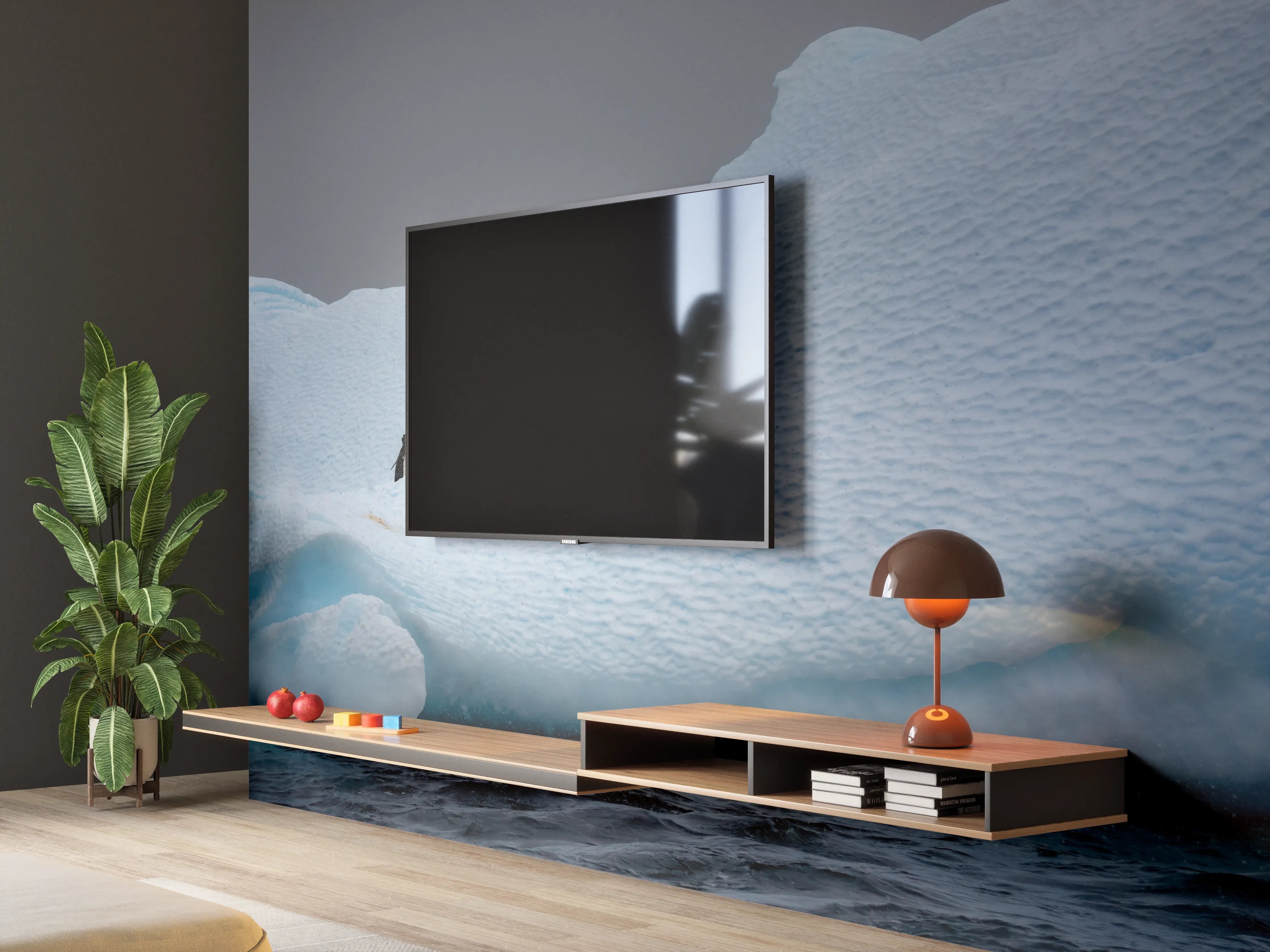 Wandverkleidung Wohnzimmer - Eisbergszene in arktischer Umgebung