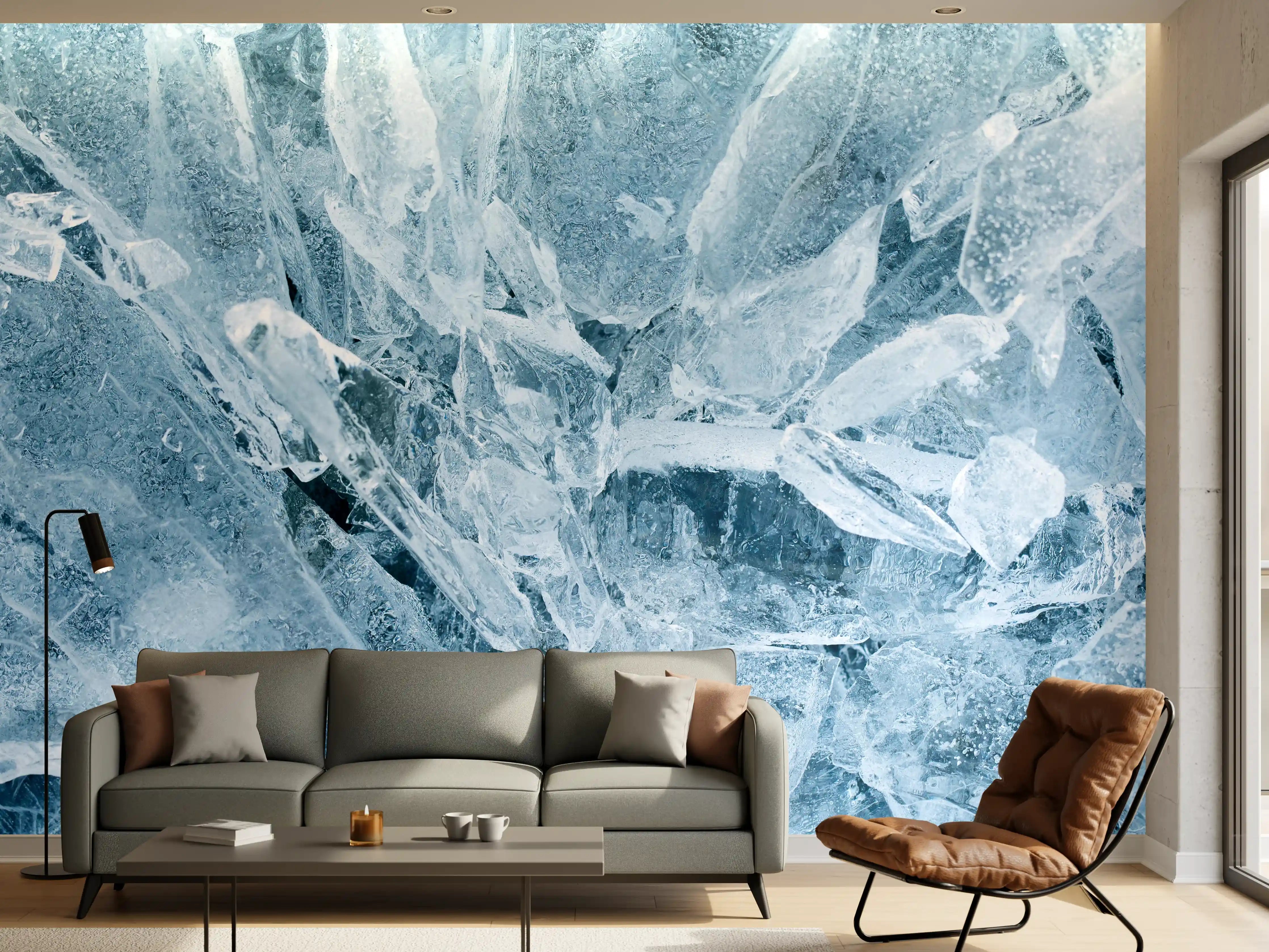 Wandverkleidung Wohnzimmer - Eisige Bruchstelle mit kristallklaren Details