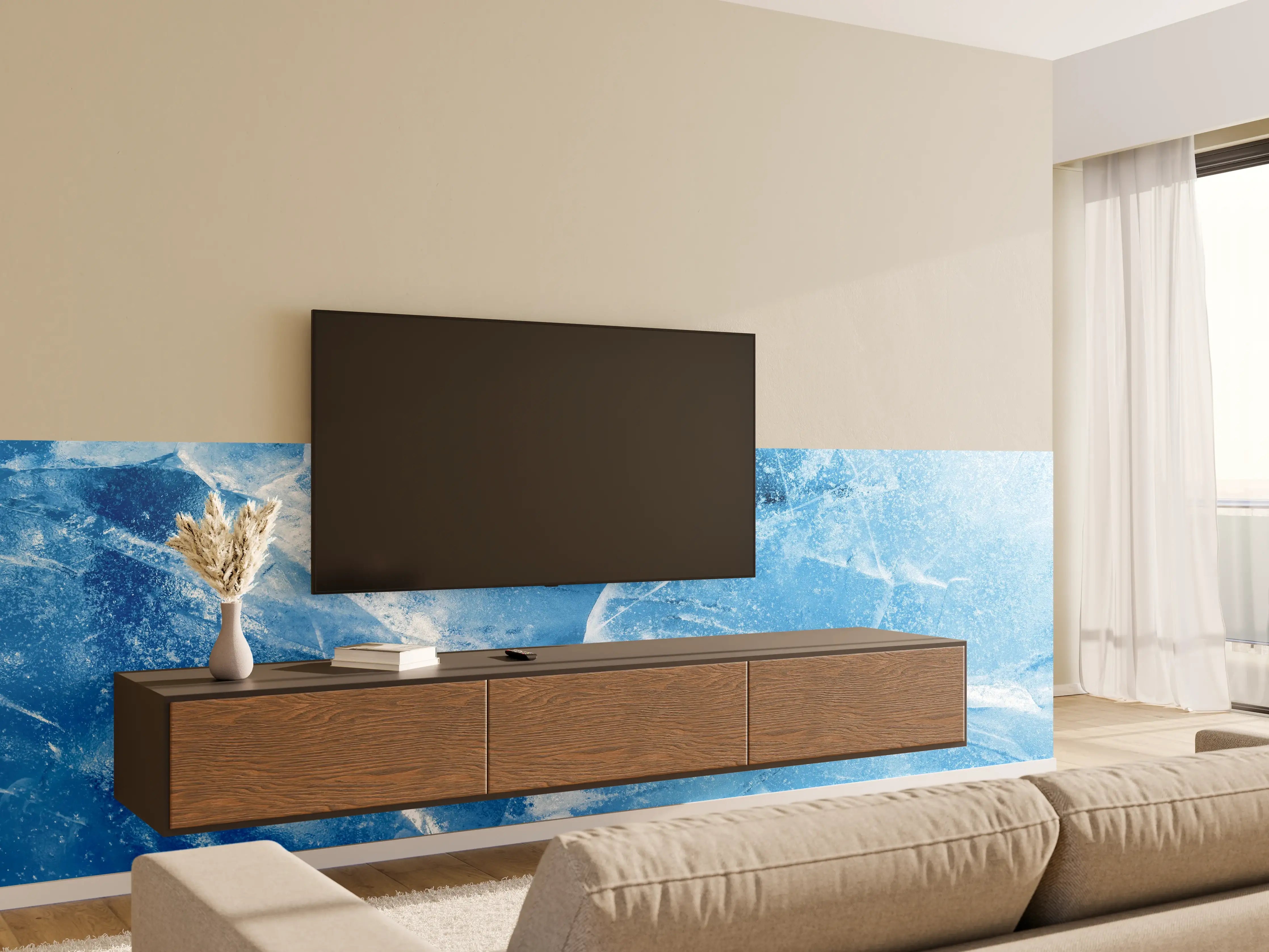 Wandverkleidung Wohnzimmer - Eisige Kristalle in Blau