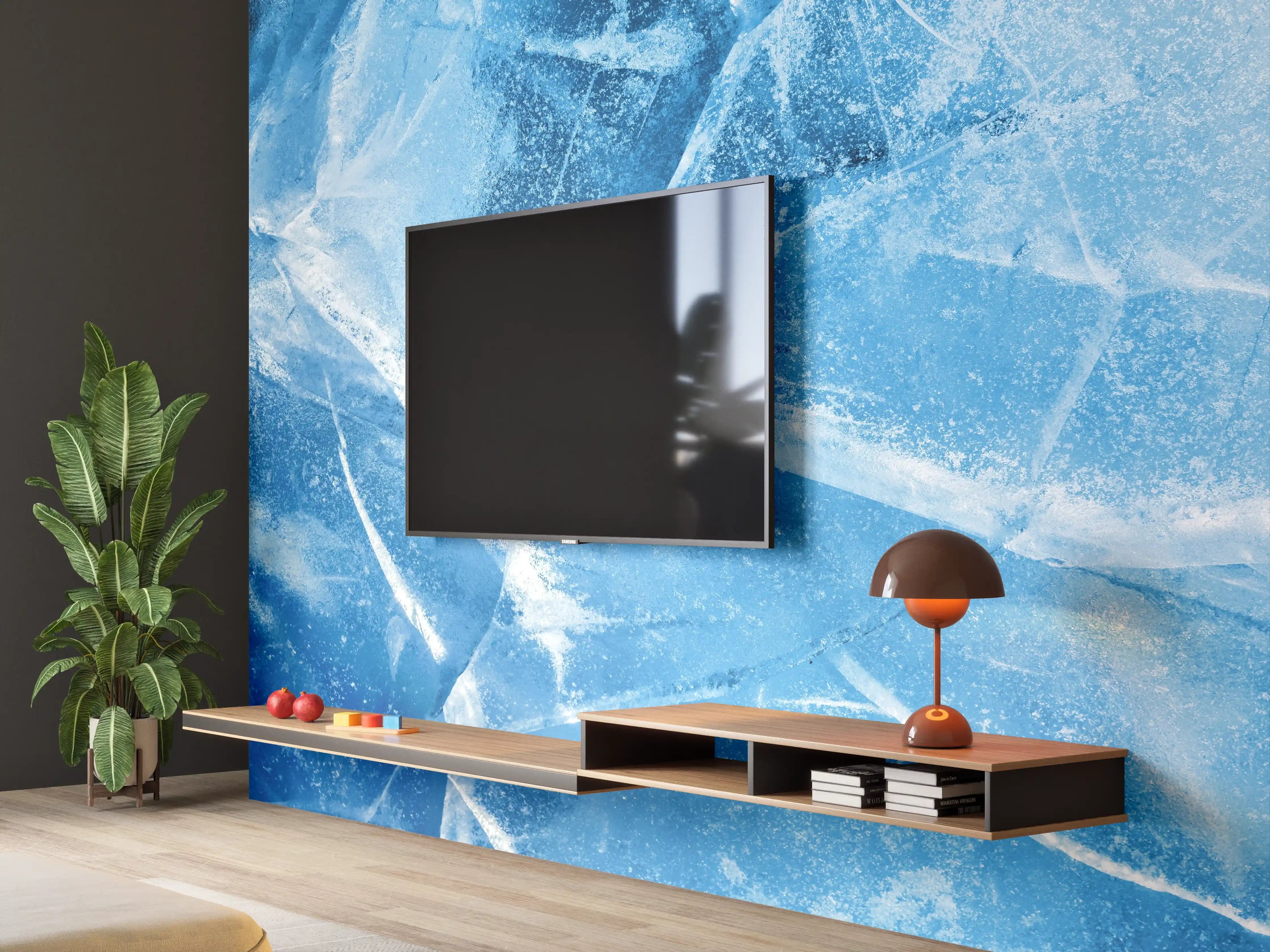 Wandverkleidung Wohnzimmer - Eisige Kristalle in Blau