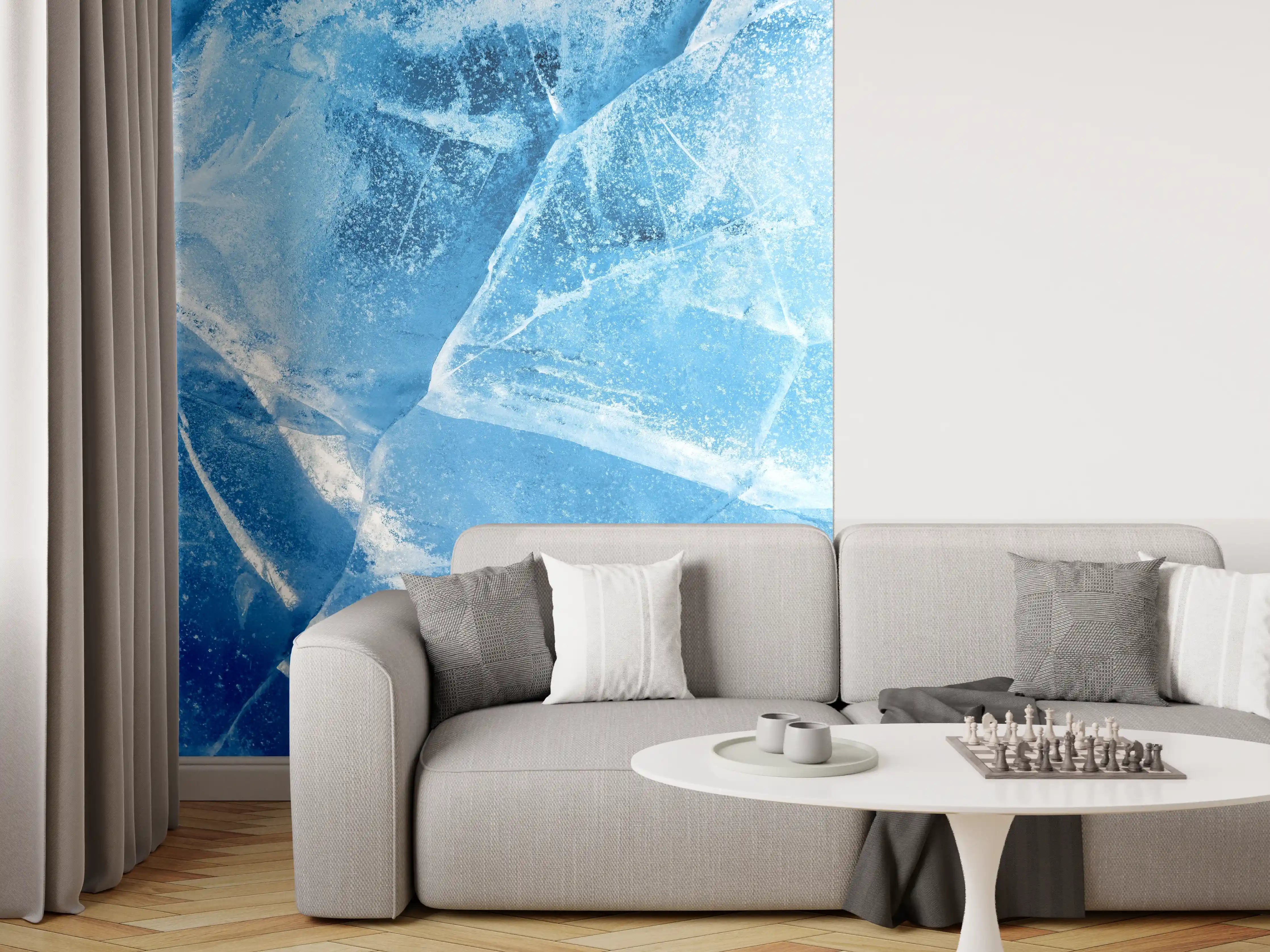 Wandverkleidung Wohnzimmer - Eisige Kristalle in Blau