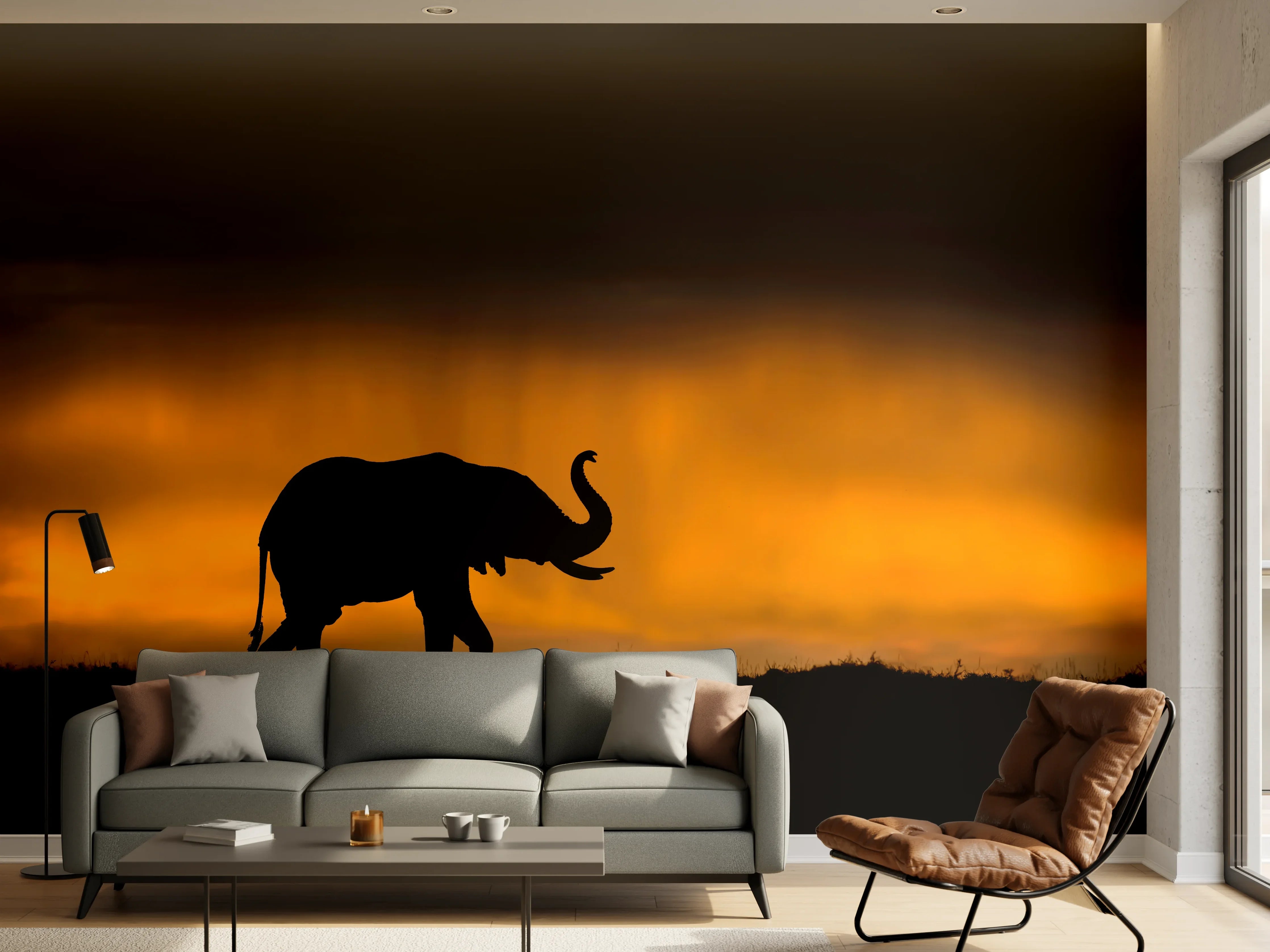 Wandverkleidung Wohnzimmer - Elefant im Sturm