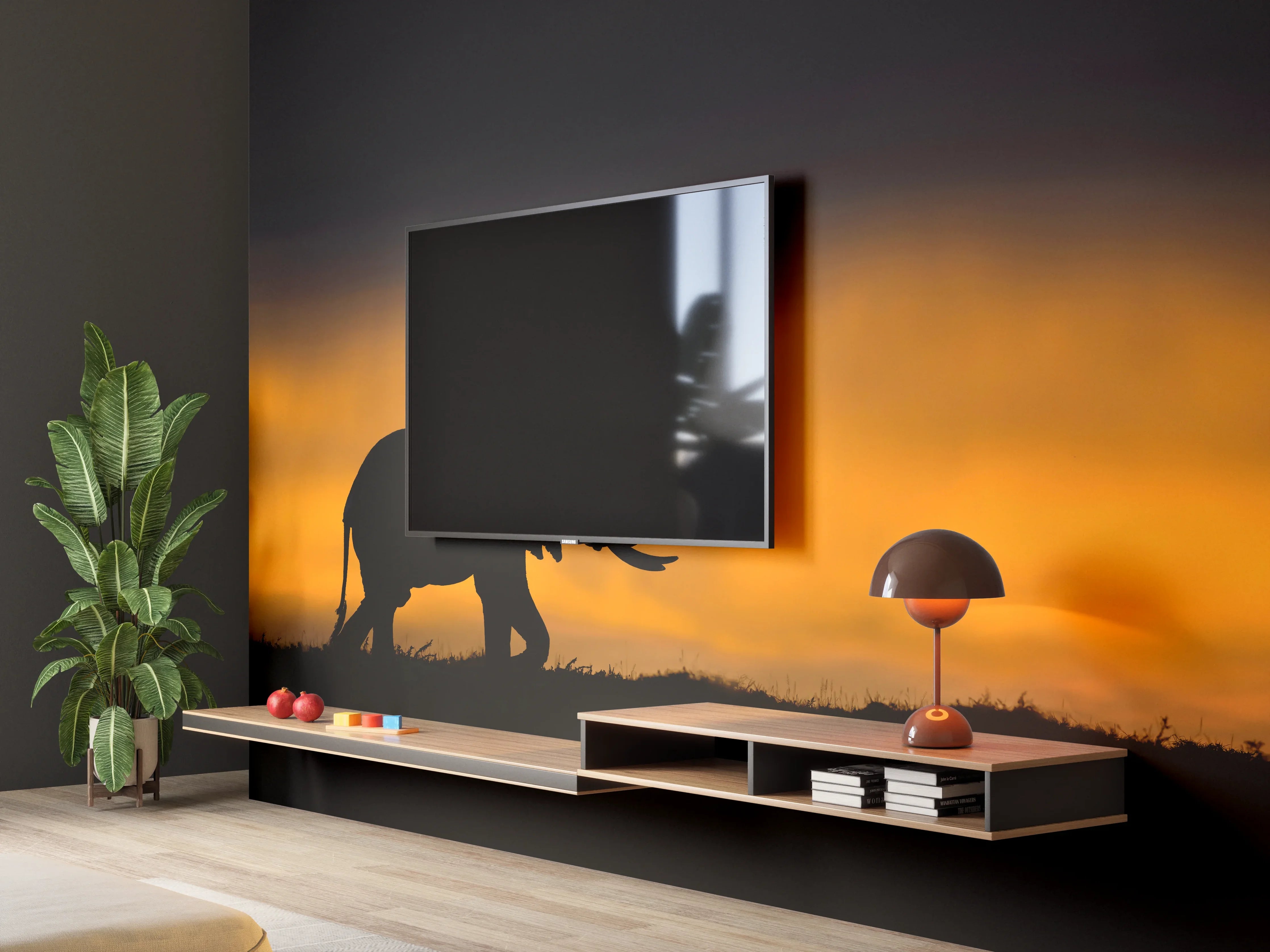 Wandverkleidung Wohnzimmer - Elefant im Sturm