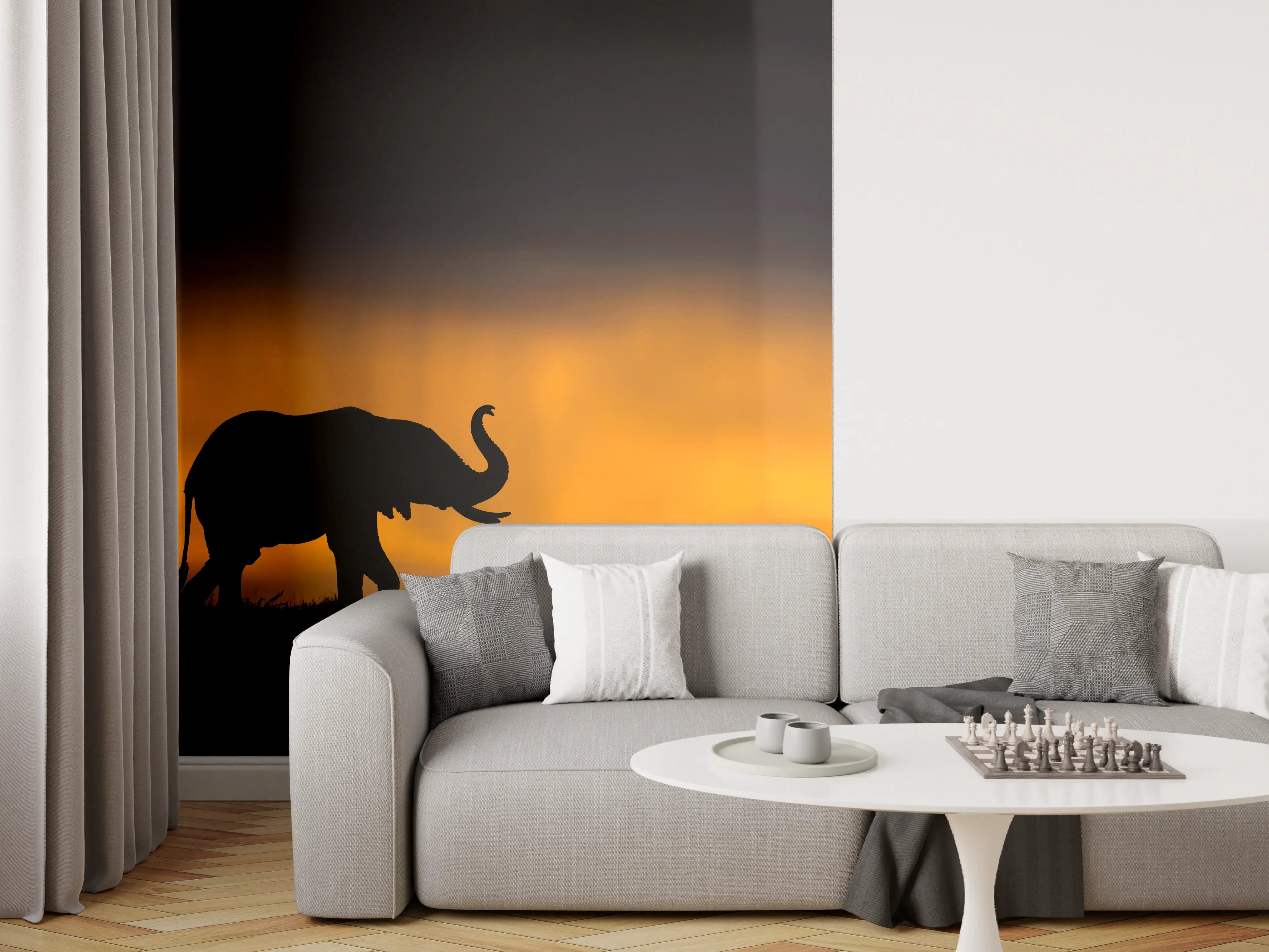 Wandverkleidung Wohnzimmer - Elefant im Sturm