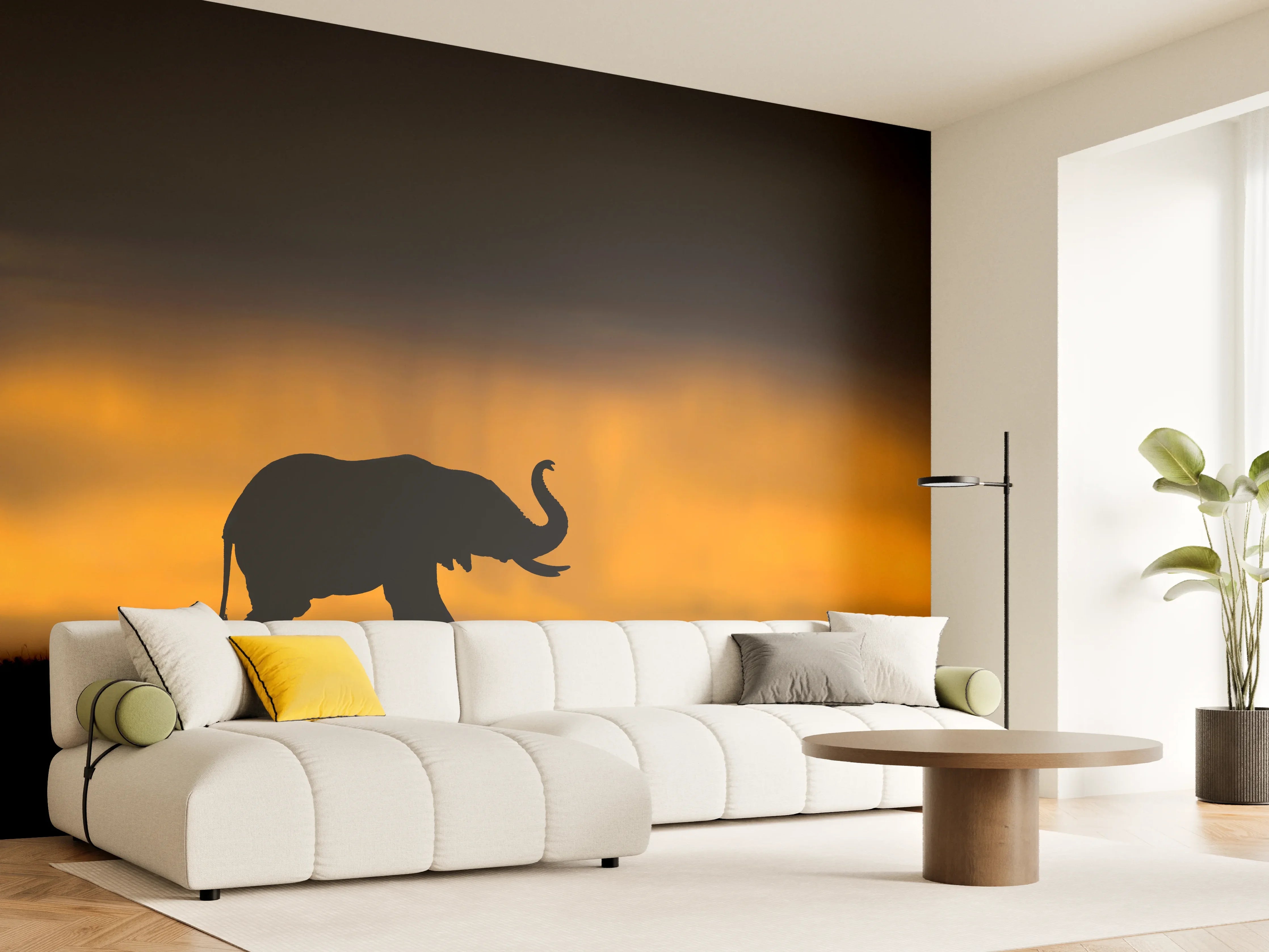 Wandverkleidung Wohnzimmer - Elefant im Sturm