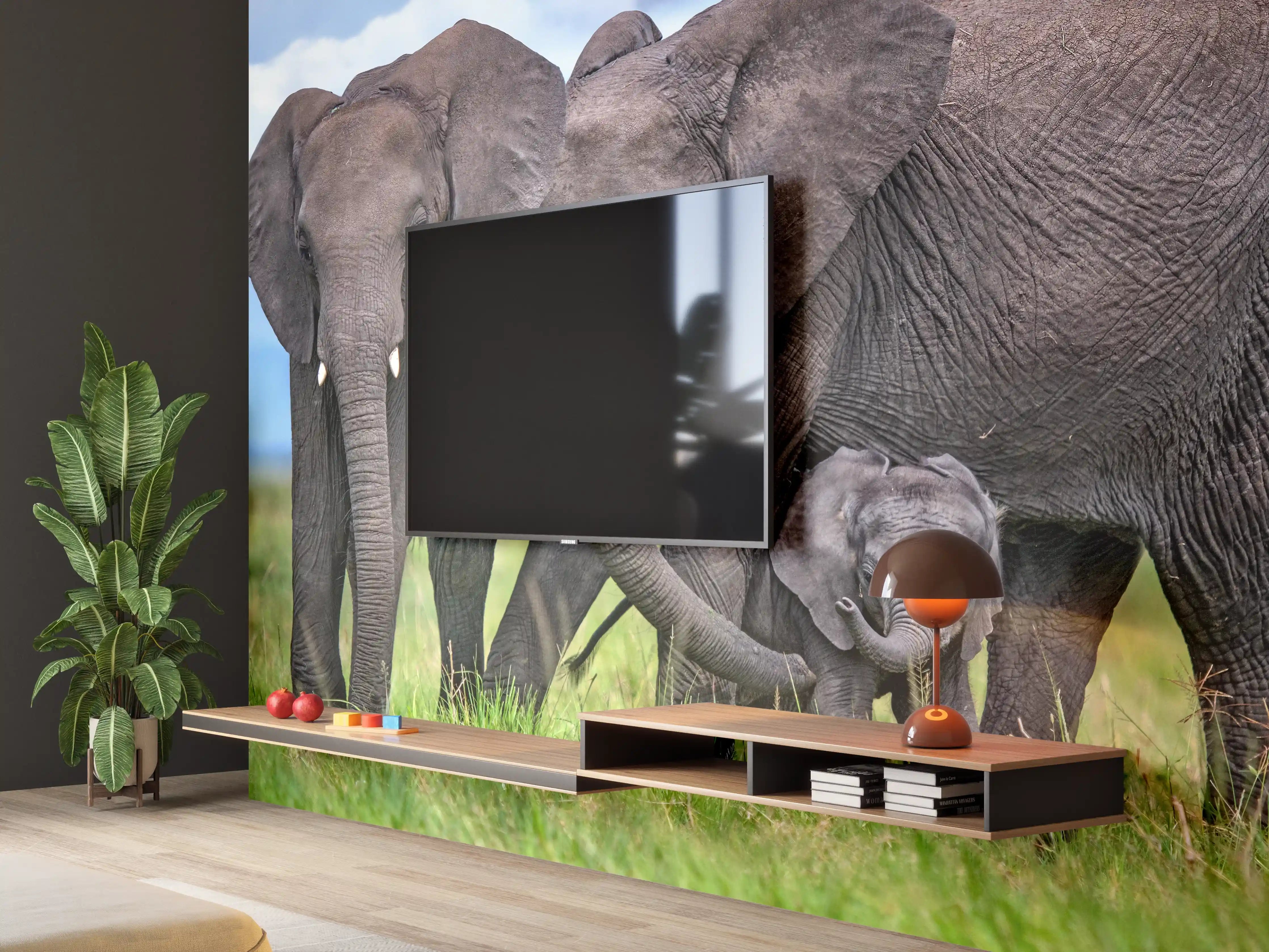 Wandverkleidung Wohnzimmer - Elefanten Familie - Afrika