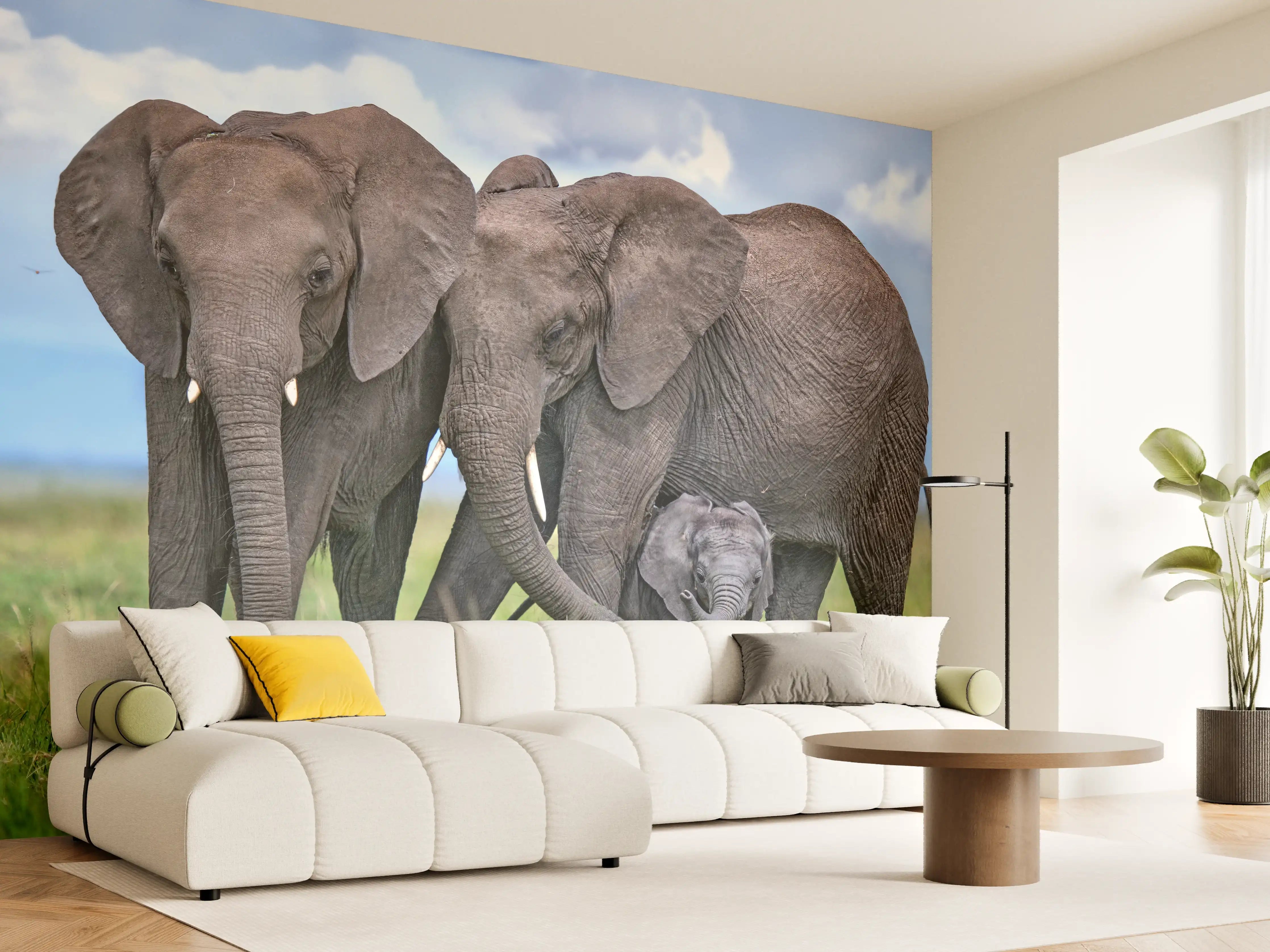 Wandverkleidung Wohnzimmer - Elefanten Familie - Afrika