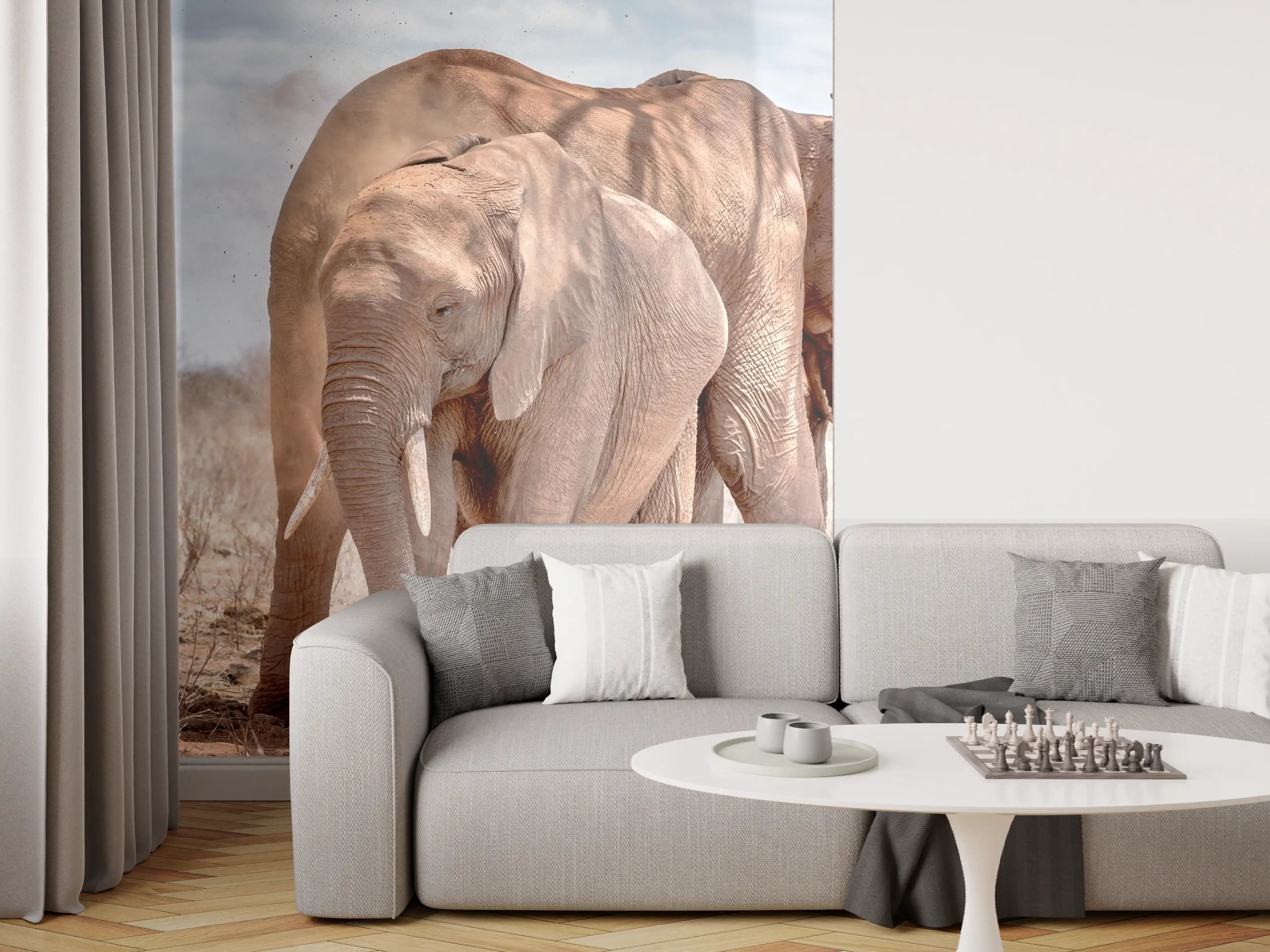 Wandverkleidung Wohnzimmer - Elefanten von Tsavo