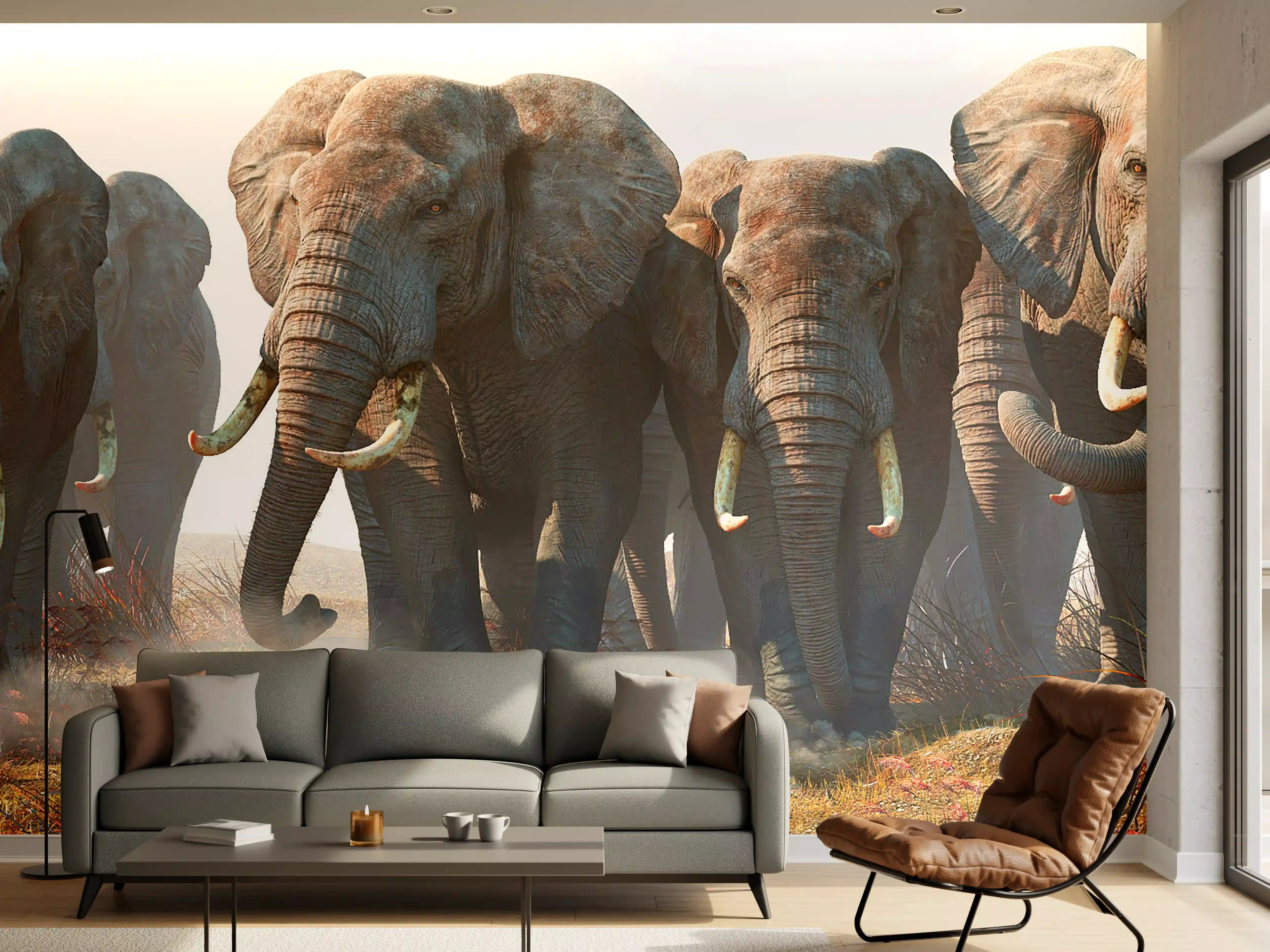Wandverkleidung Wohnzimmer - Elefantenherde in der Wüste