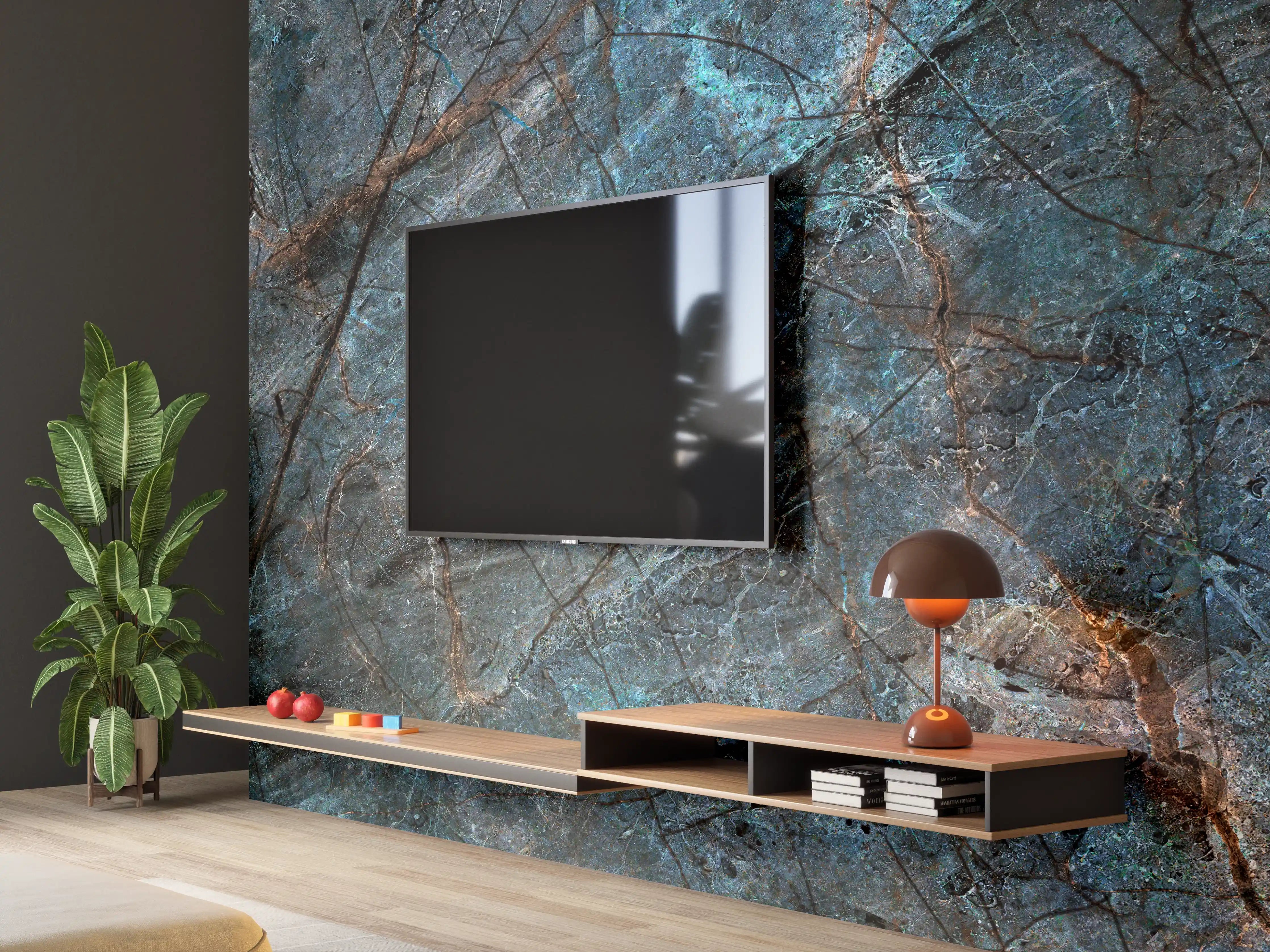 Wandverkleidung Wohnzimmer - Elegant Dark Blue Marble Texture