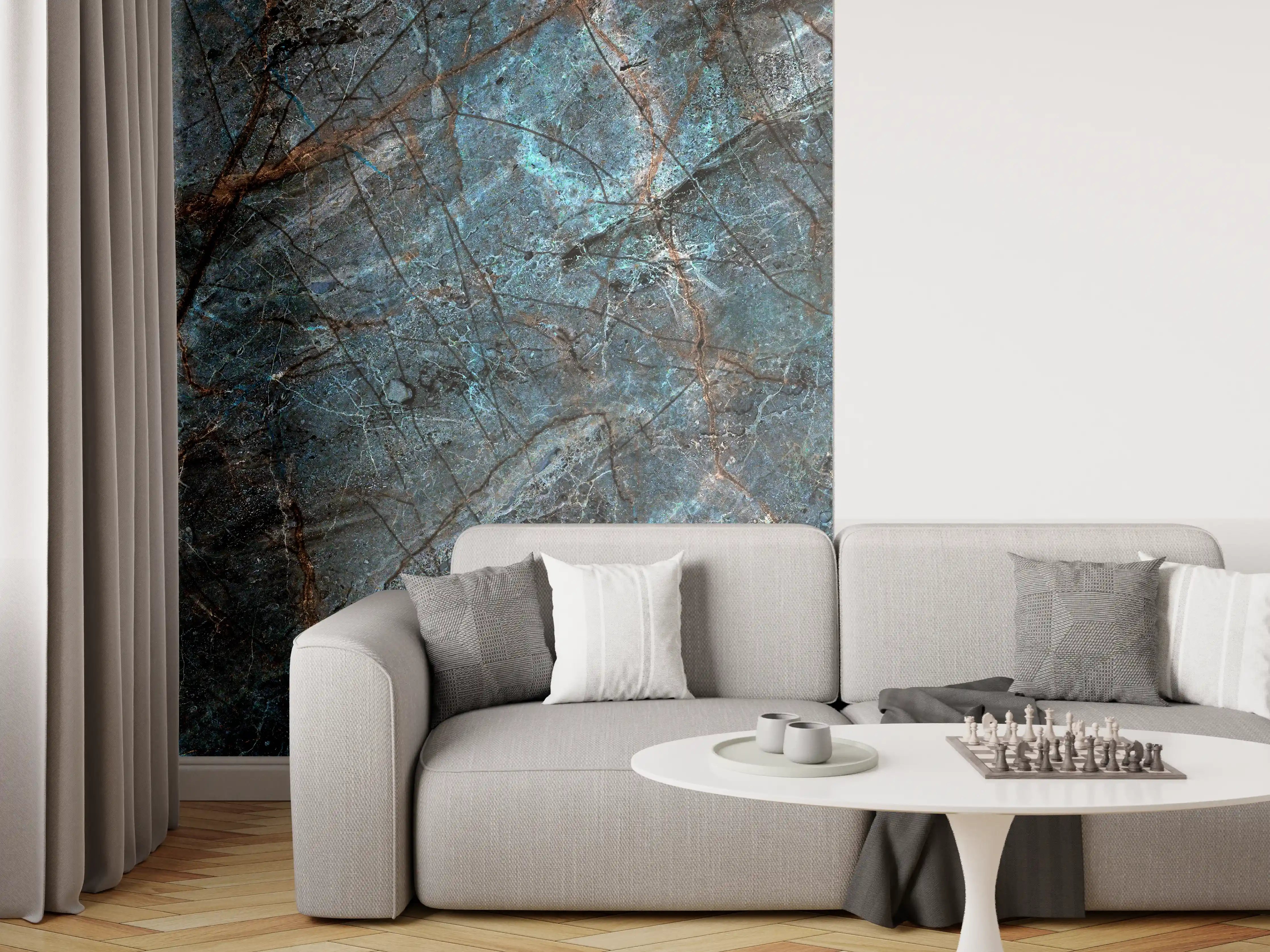 Wandverkleidung Wohnzimmer - Elegant Dark Blue Marble Texture