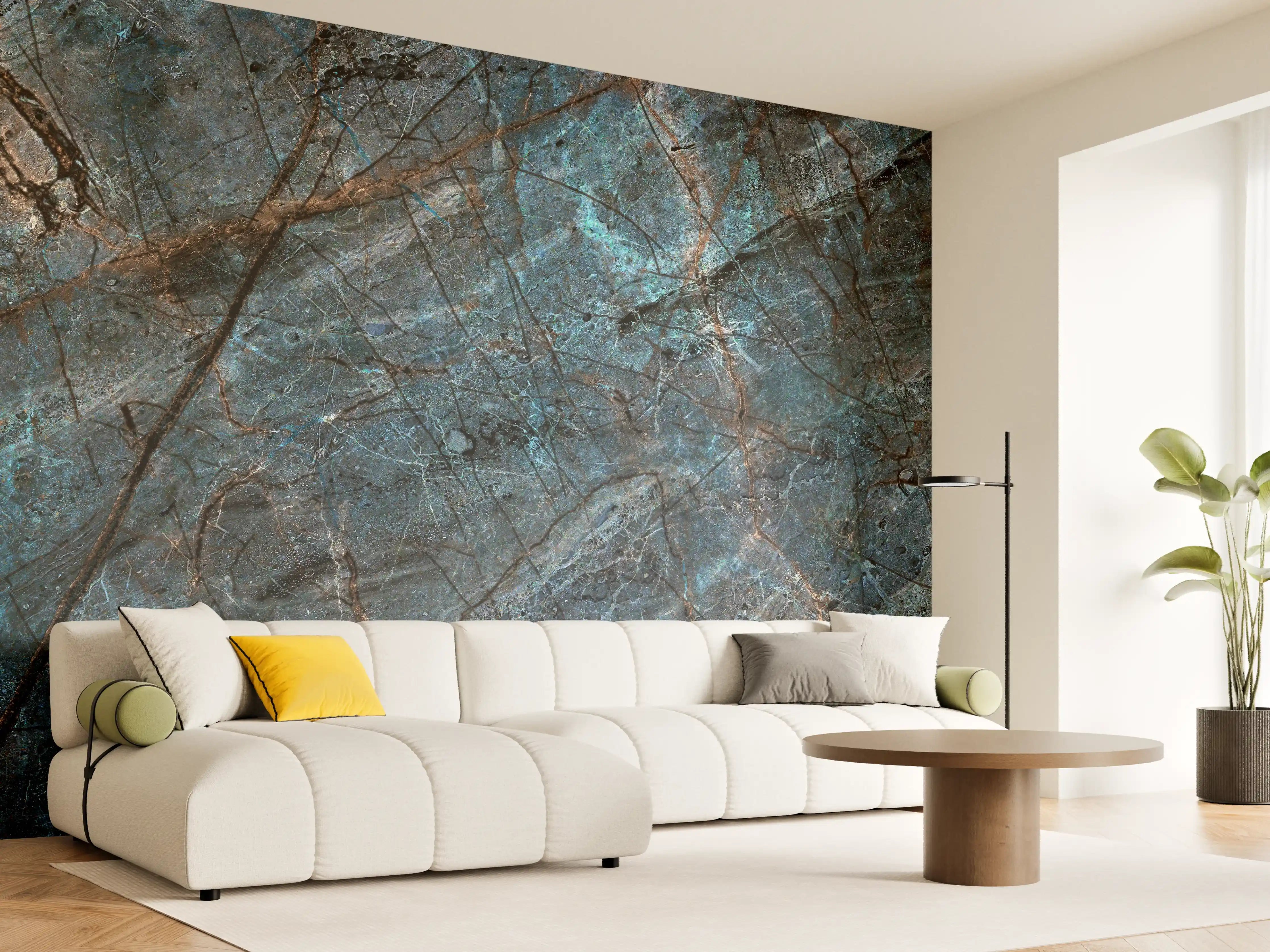 Wandverkleidung Wohnzimmer - Elegant Dark Blue Marble Texture