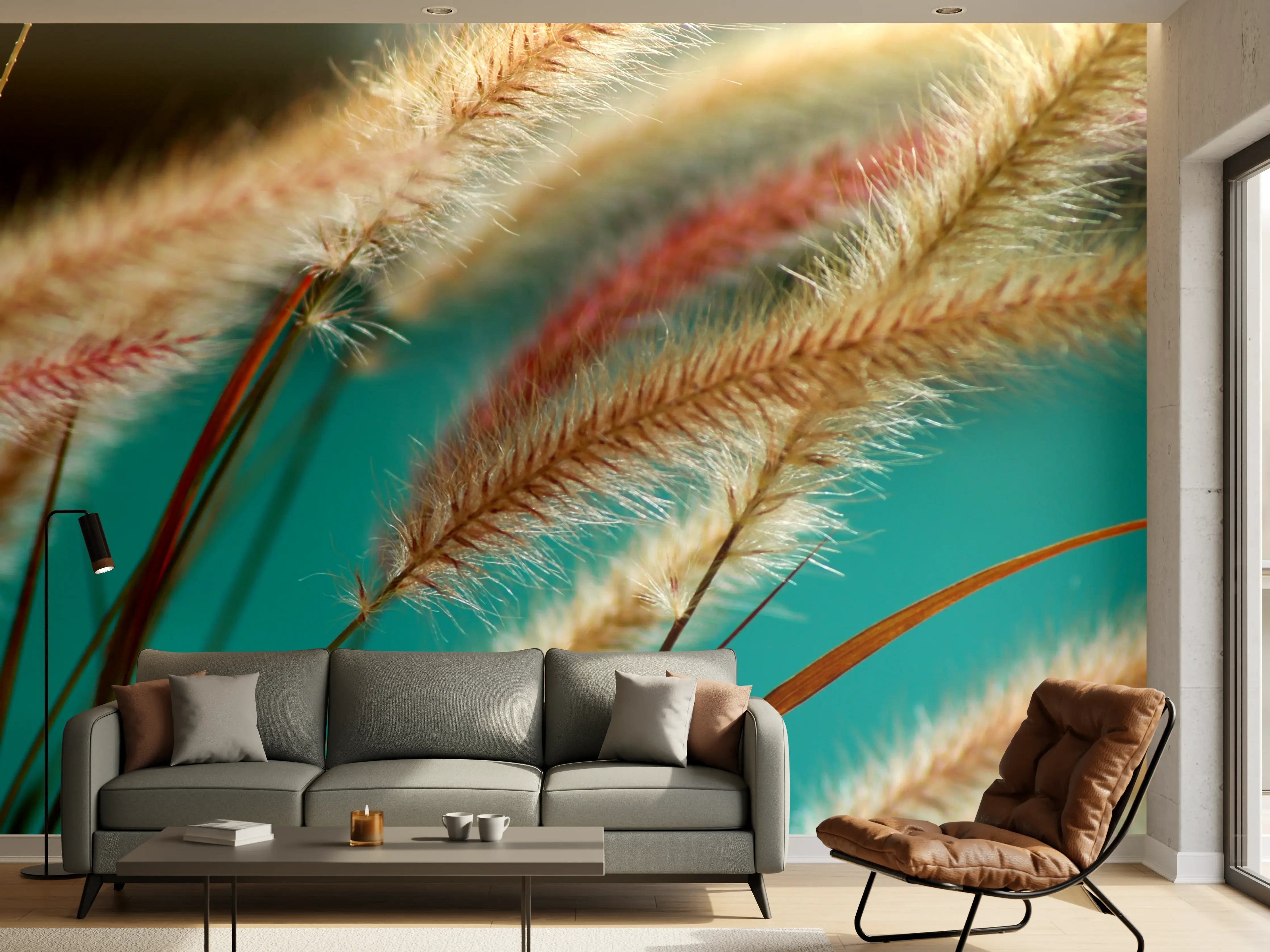 Wandverkleidung Wohnzimmer - Elegant Gras im Sonnenlicht