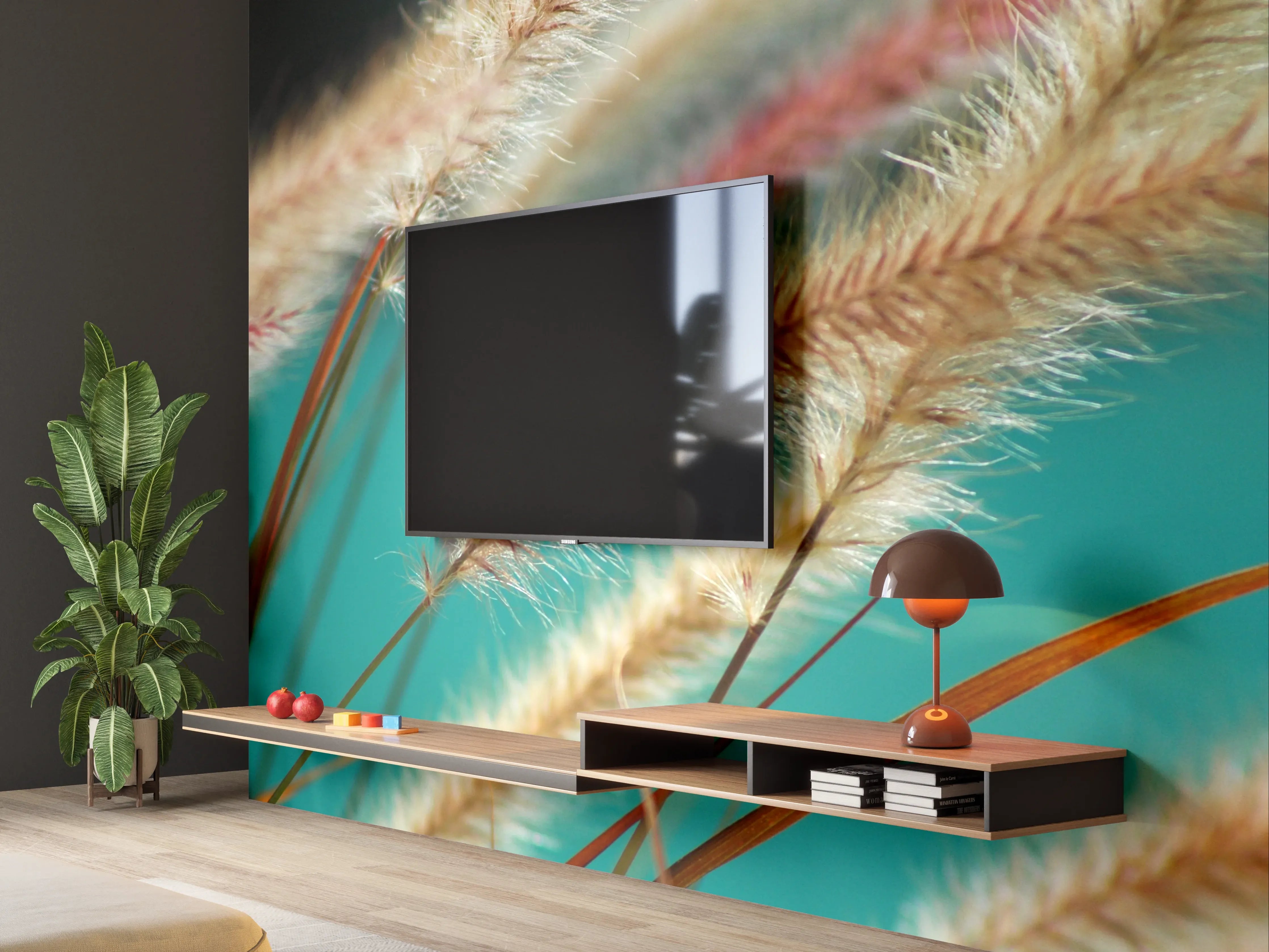 Wandverkleidung Wohnzimmer - Elegant Gras im Sonnenlicht