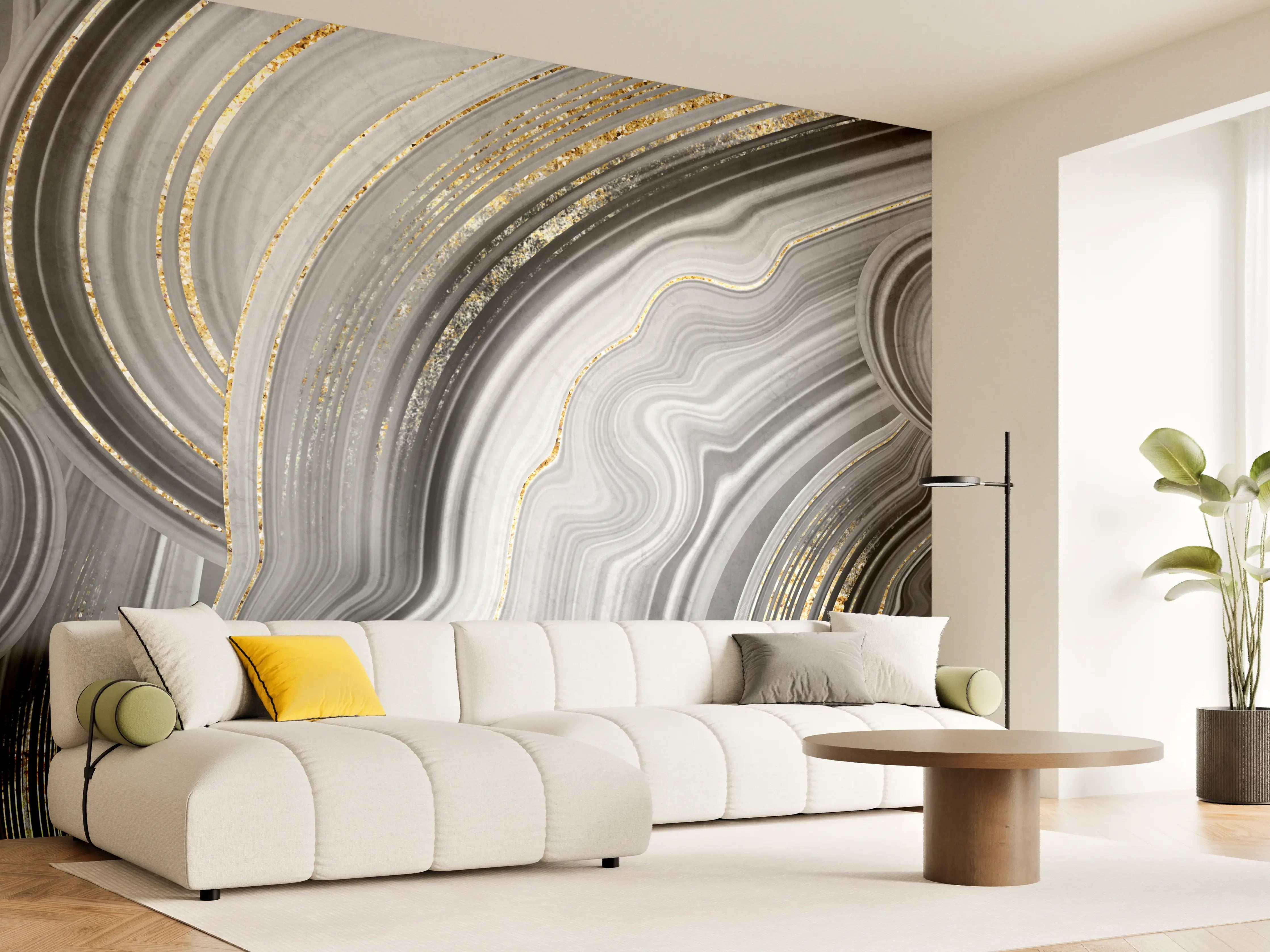 Wandverkleidung Wohnzimmer - Elegant Schwarz-Gold Design mit Grautönen