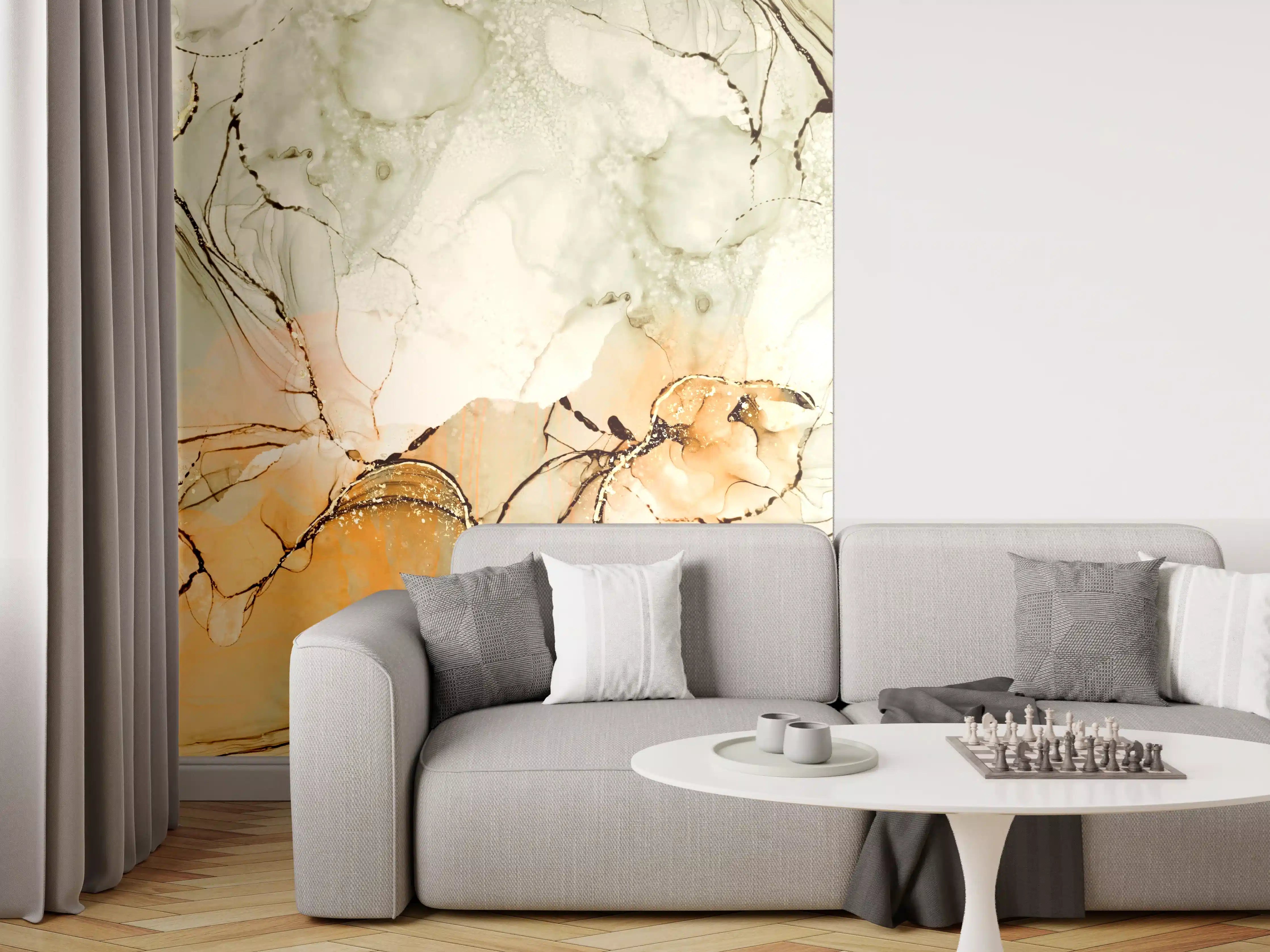 Wandverkleidung Wohnzimmer - Elegant abstraktes Kunstwerk in warmen Tönen