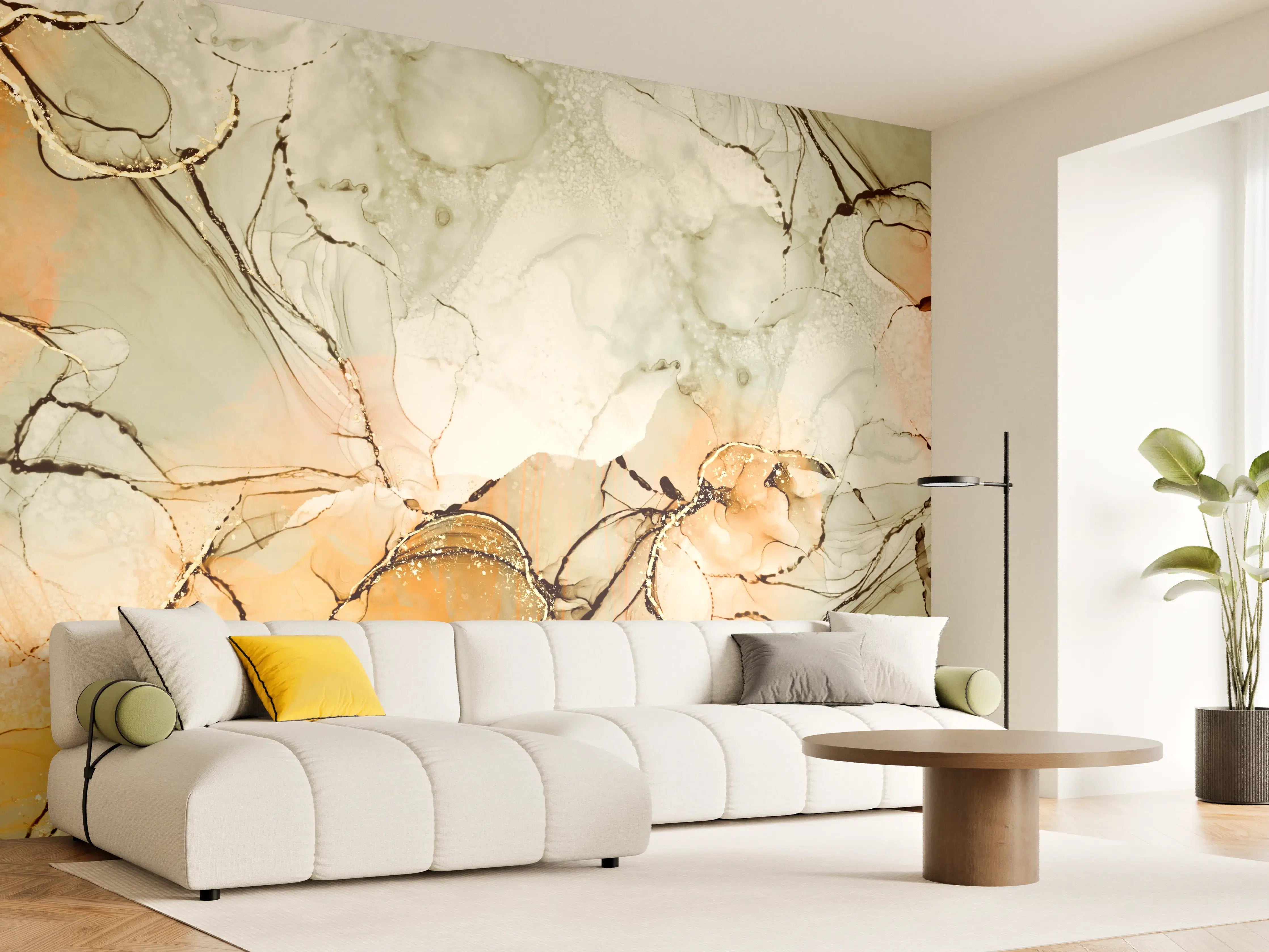 Wandverkleidung Wohnzimmer - Elegant abstraktes Kunstwerk in warmen Tönen