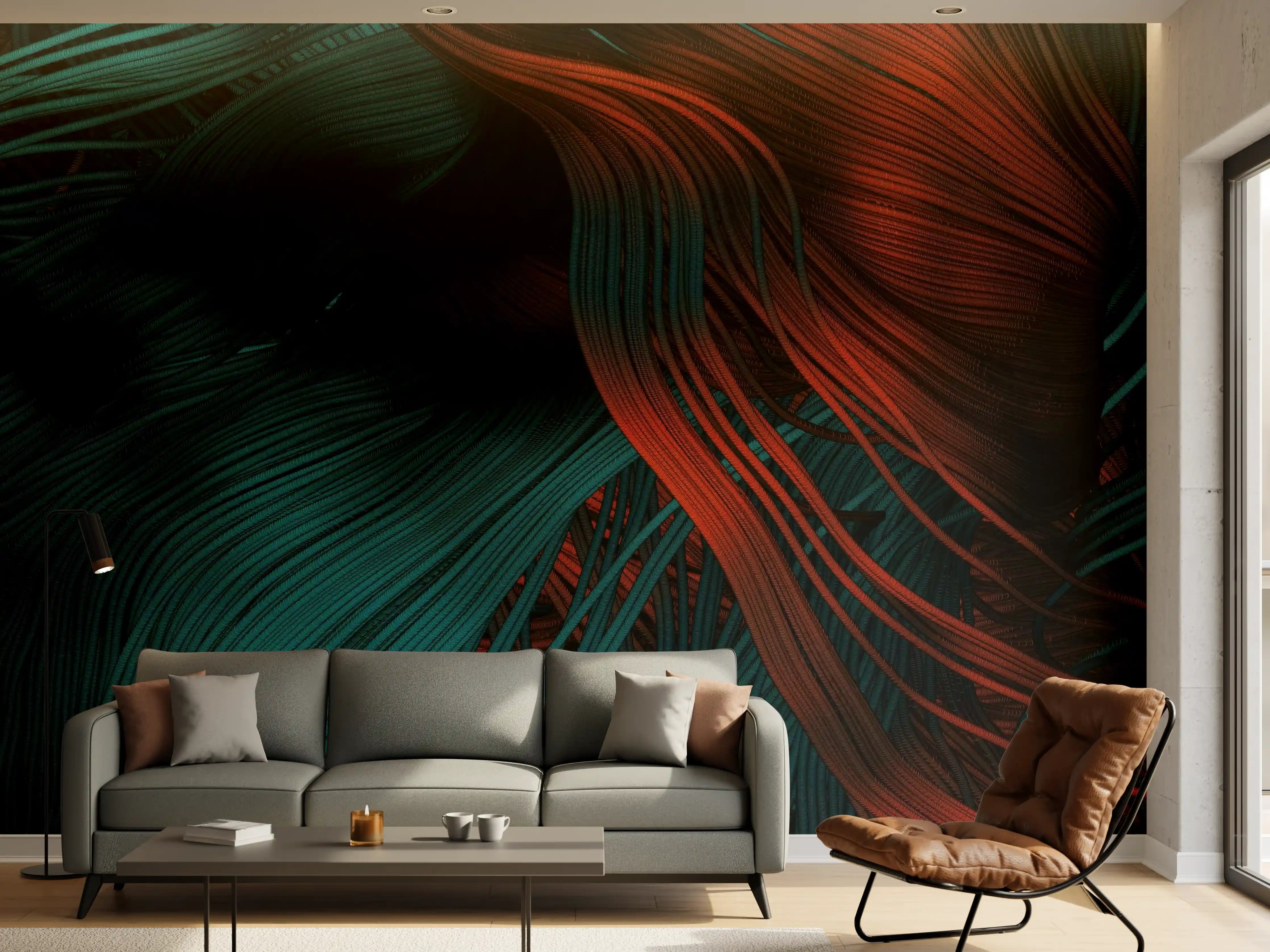 Wandverkleidung Wohnzimmer - Elegant abstraktes Kunstwerk mit dynamischen Linien