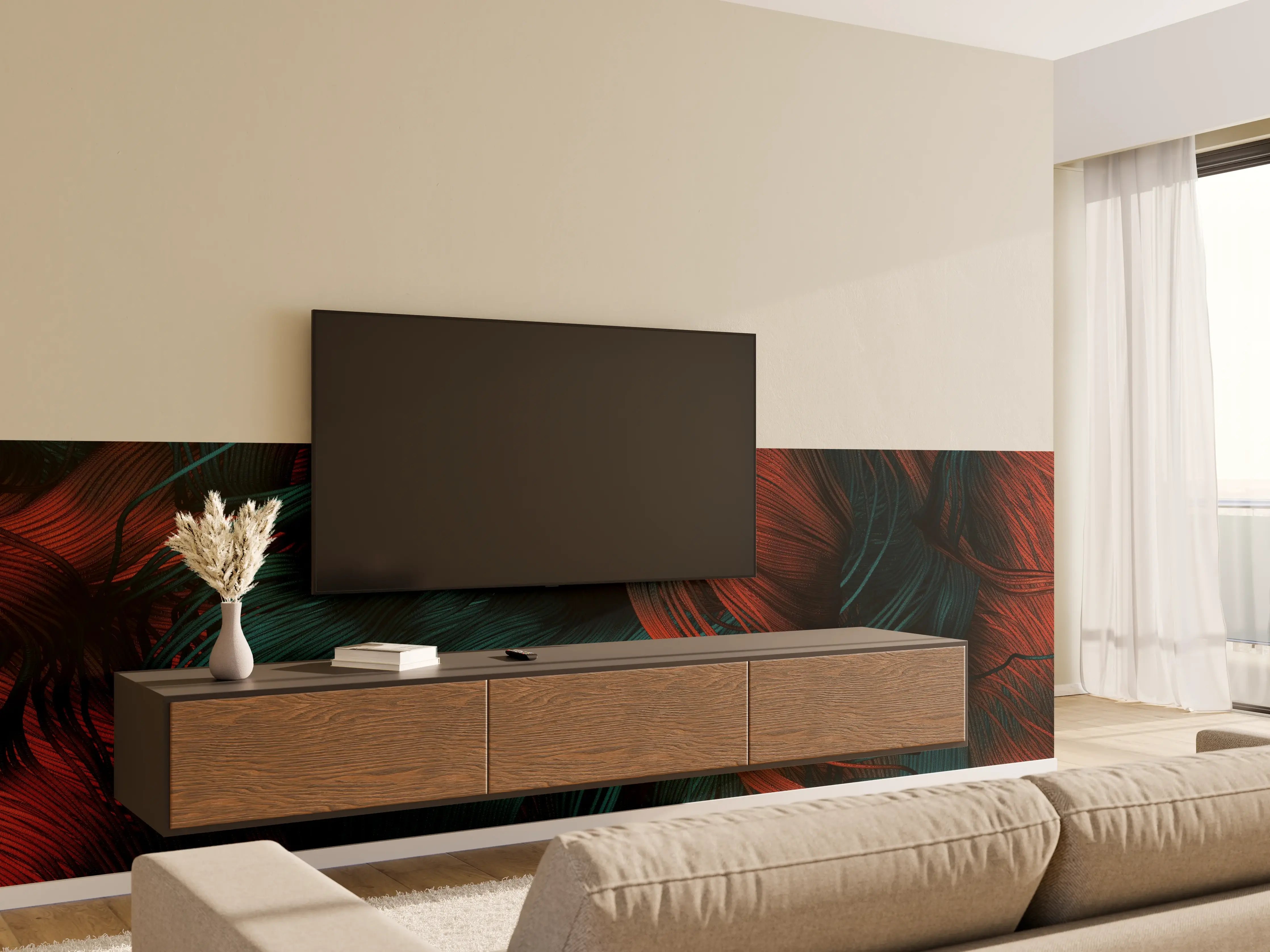 Wandverkleidung Wohnzimmer - Elegant abstraktes Kunstwerk mit dynamischen Linien