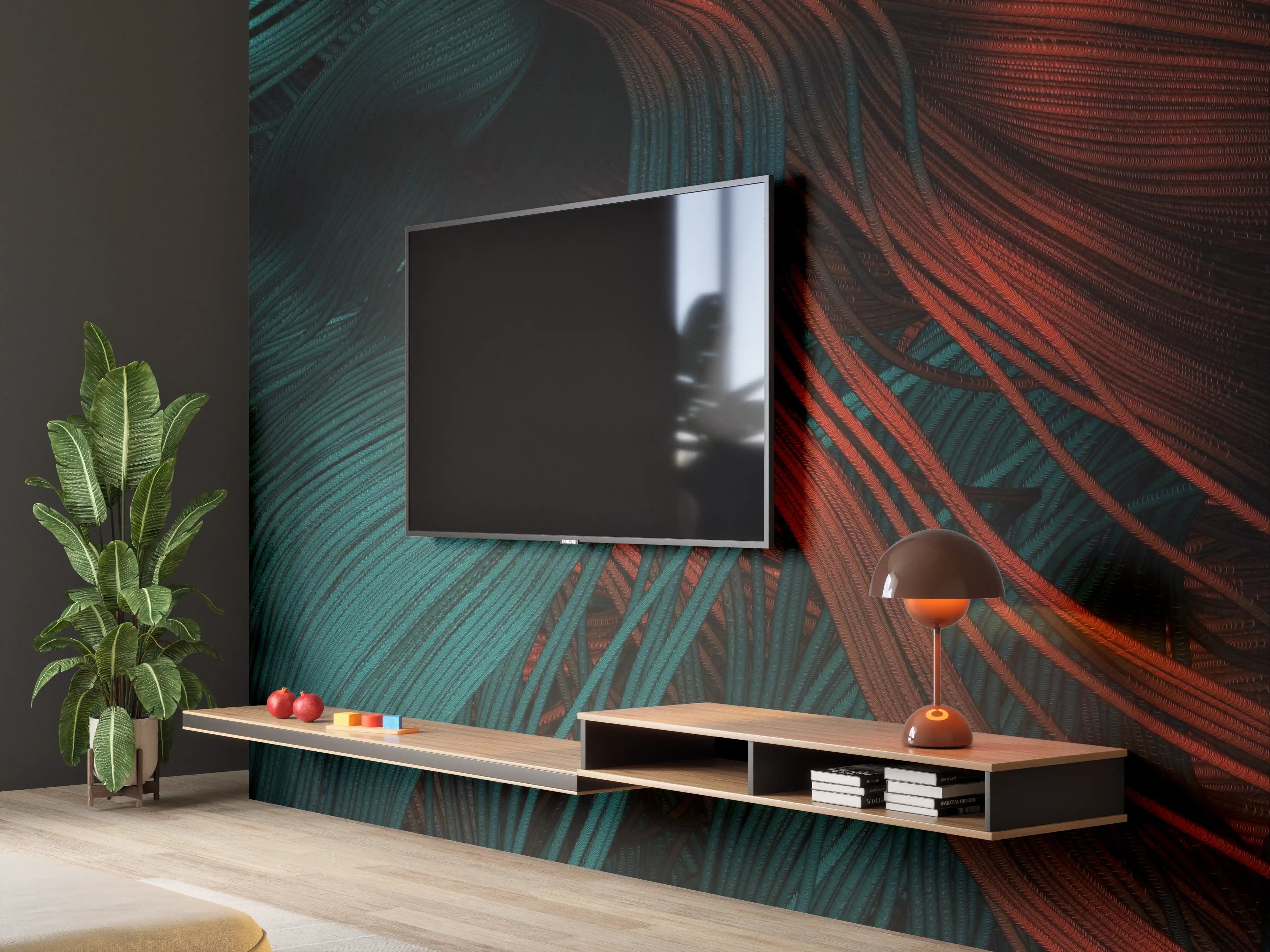 Wandverkleidung Wohnzimmer - Elegant abstraktes Kunstwerk mit dynamischen Linien