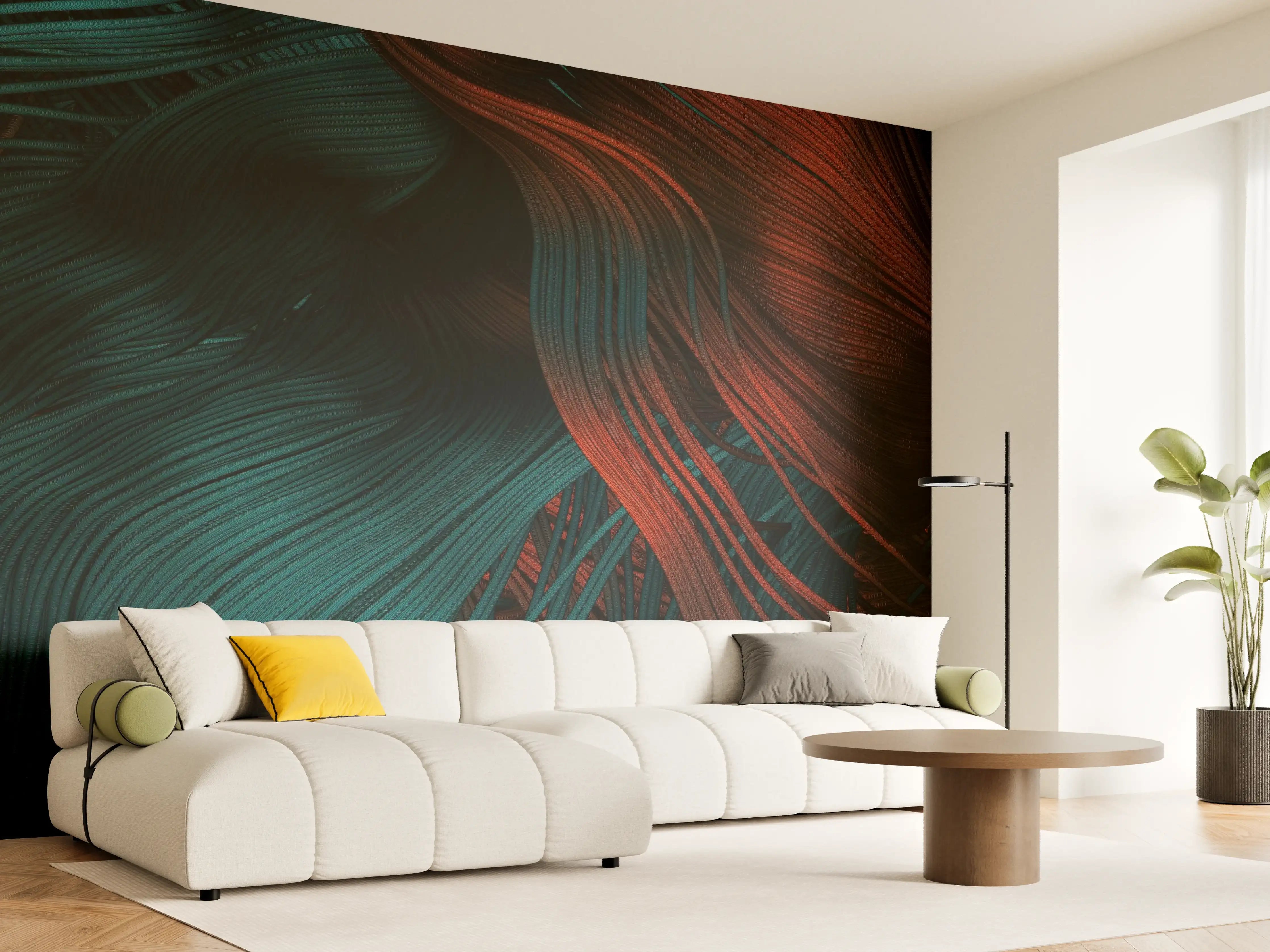 Wandverkleidung Wohnzimmer - Elegant abstraktes Kunstwerk mit dynamischen Linien
