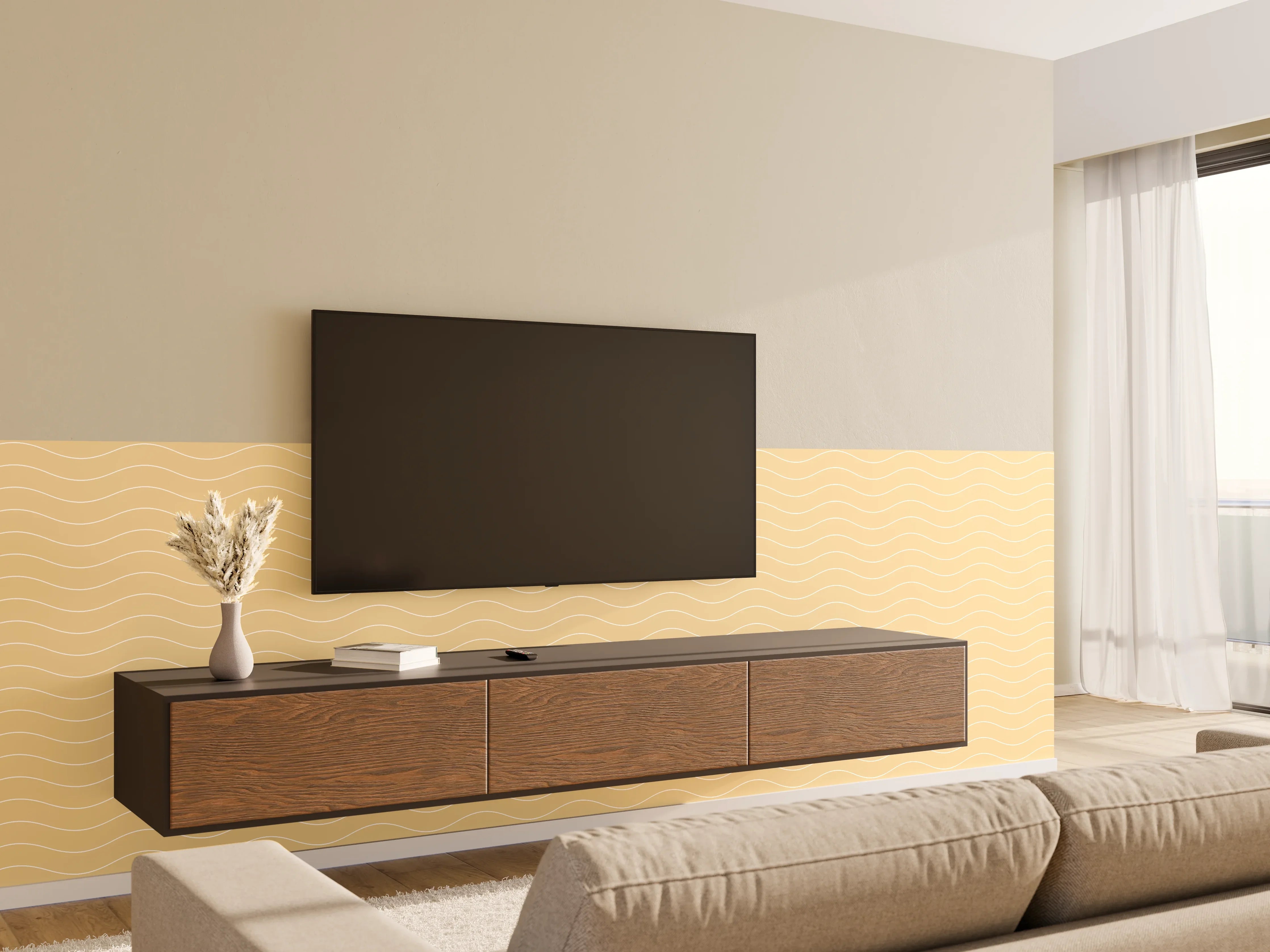 Wandverkleidung Wohnzimmer - Elegant beige Wave-Design