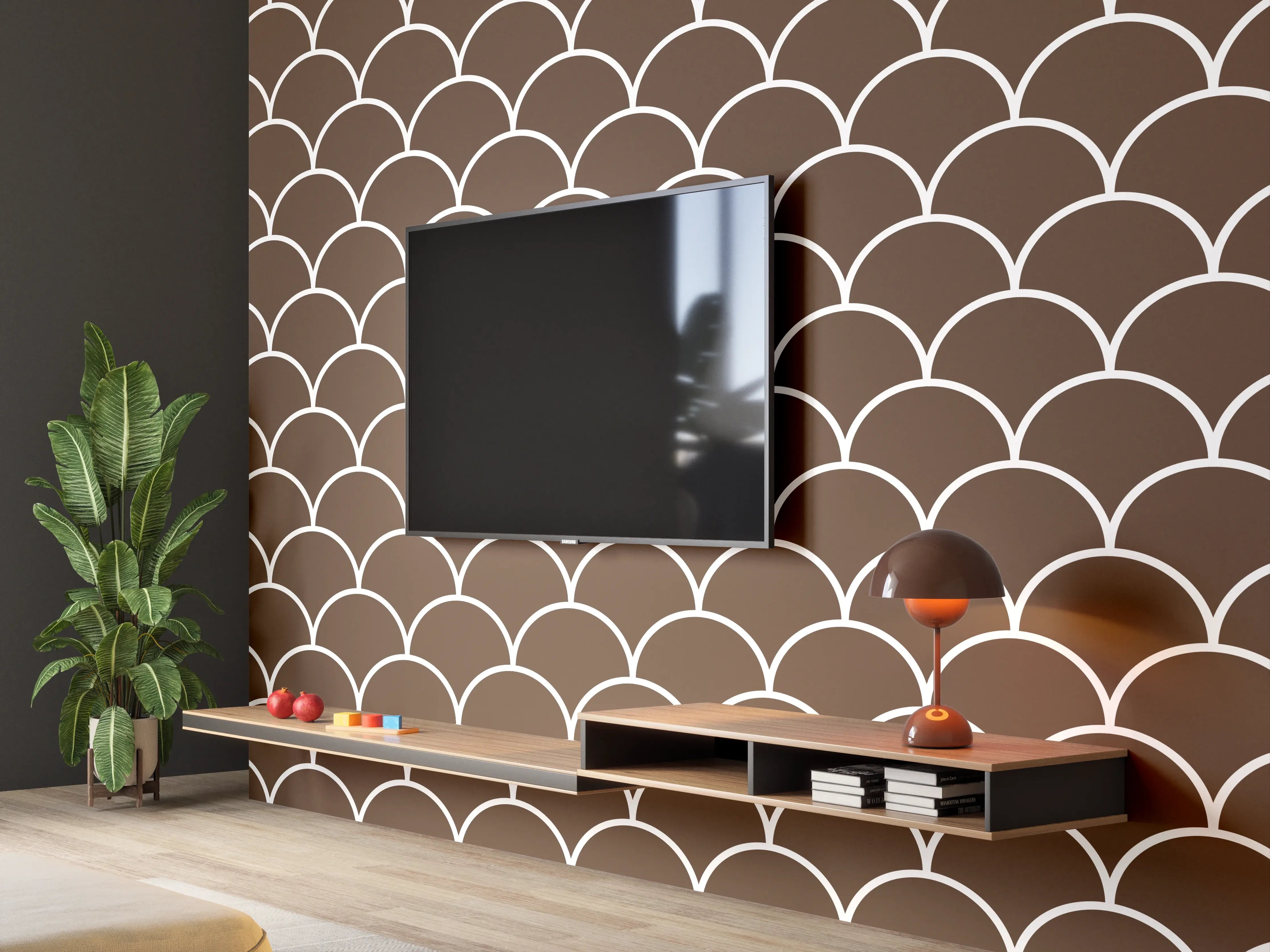 Wandverkleidung Wohnzimmer - Elegant braune Schuppenmuster Fliesen
