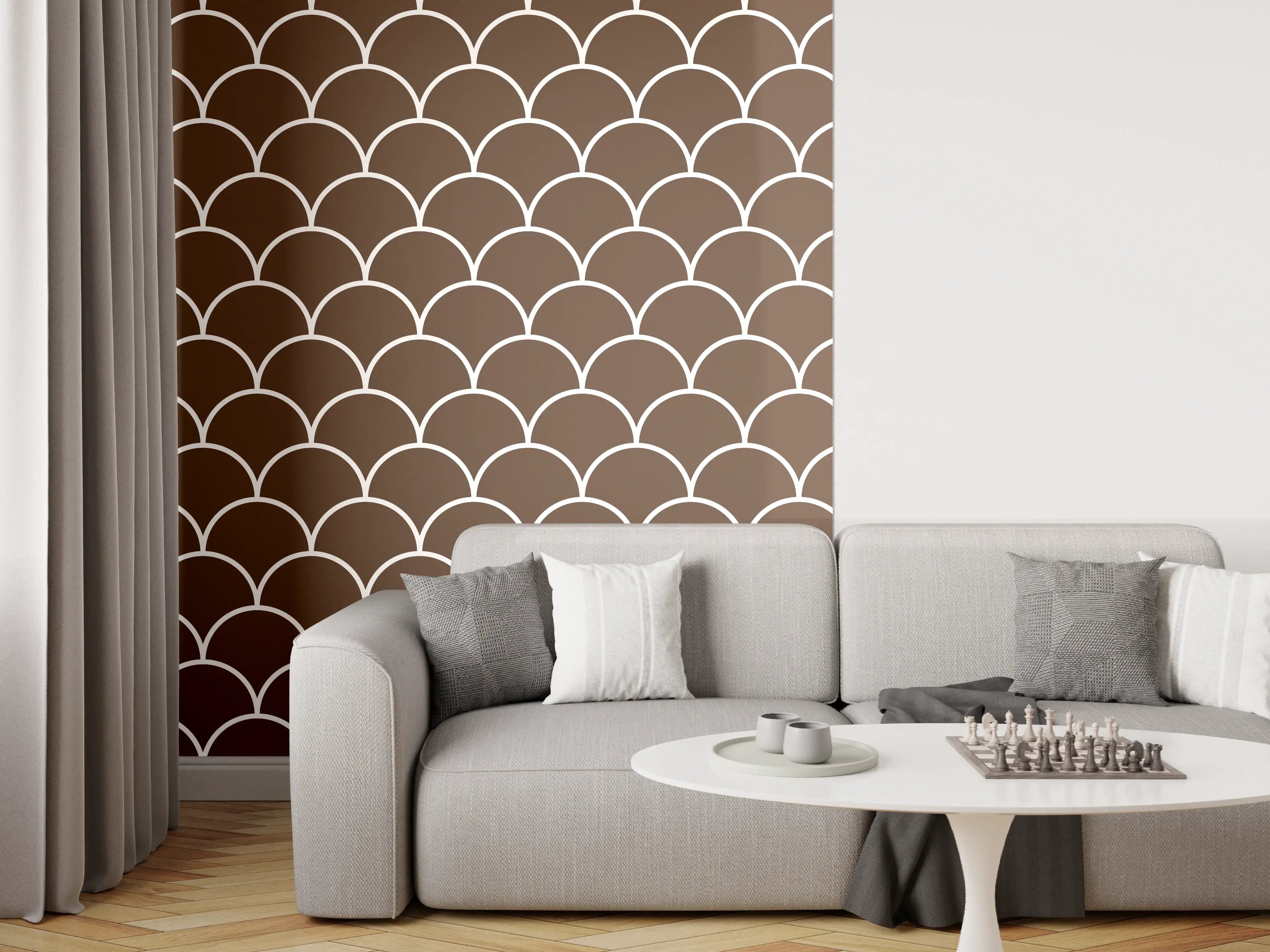 Wandverkleidung Wohnzimmer - Elegant braune Schuppenmuster Fliesen