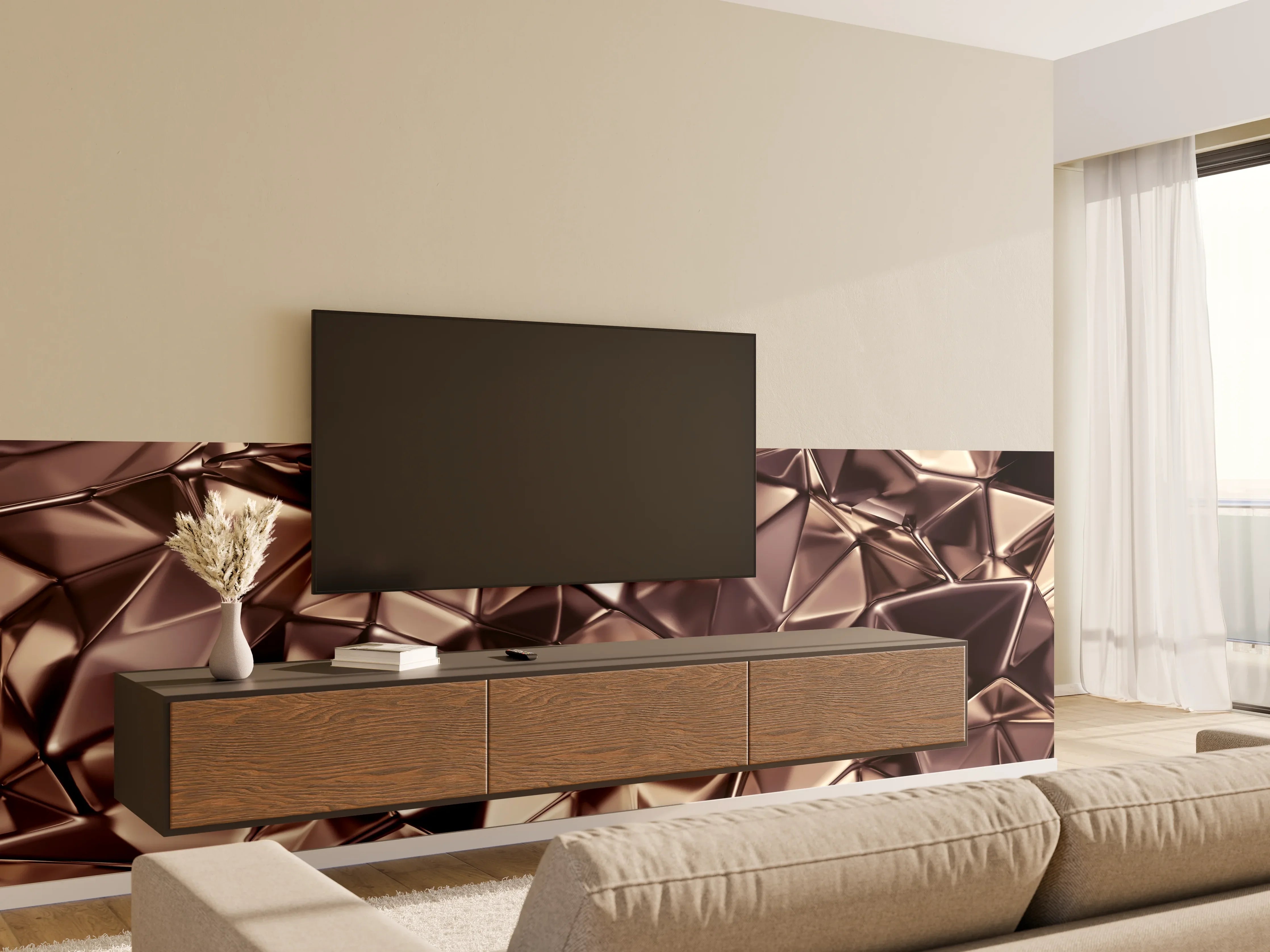 Wandverkleidung Wohnzimmer - Elegant dunkle Metalltextur