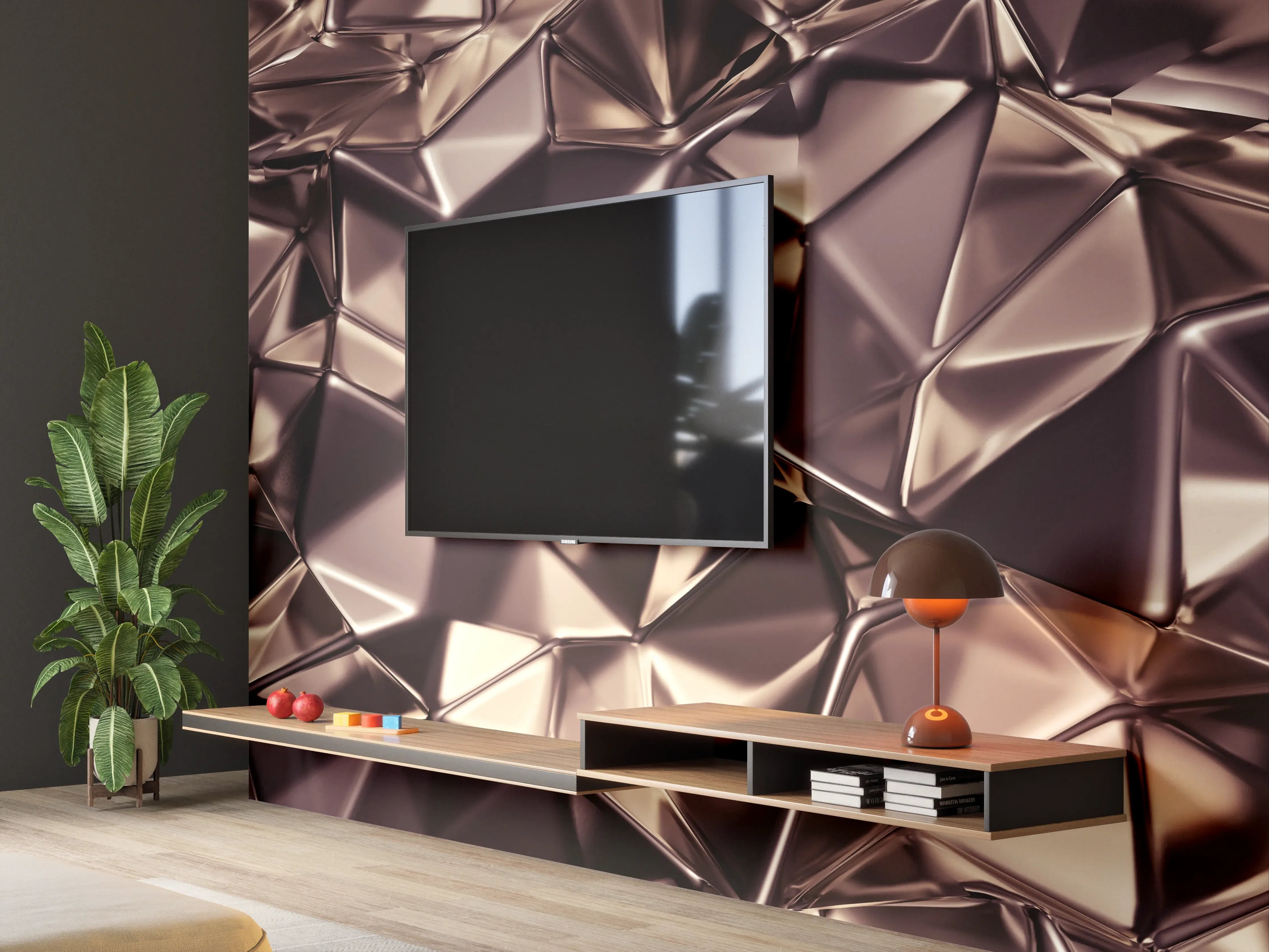 Wandverkleidung Wohnzimmer - Elegant dunkle Metalltextur