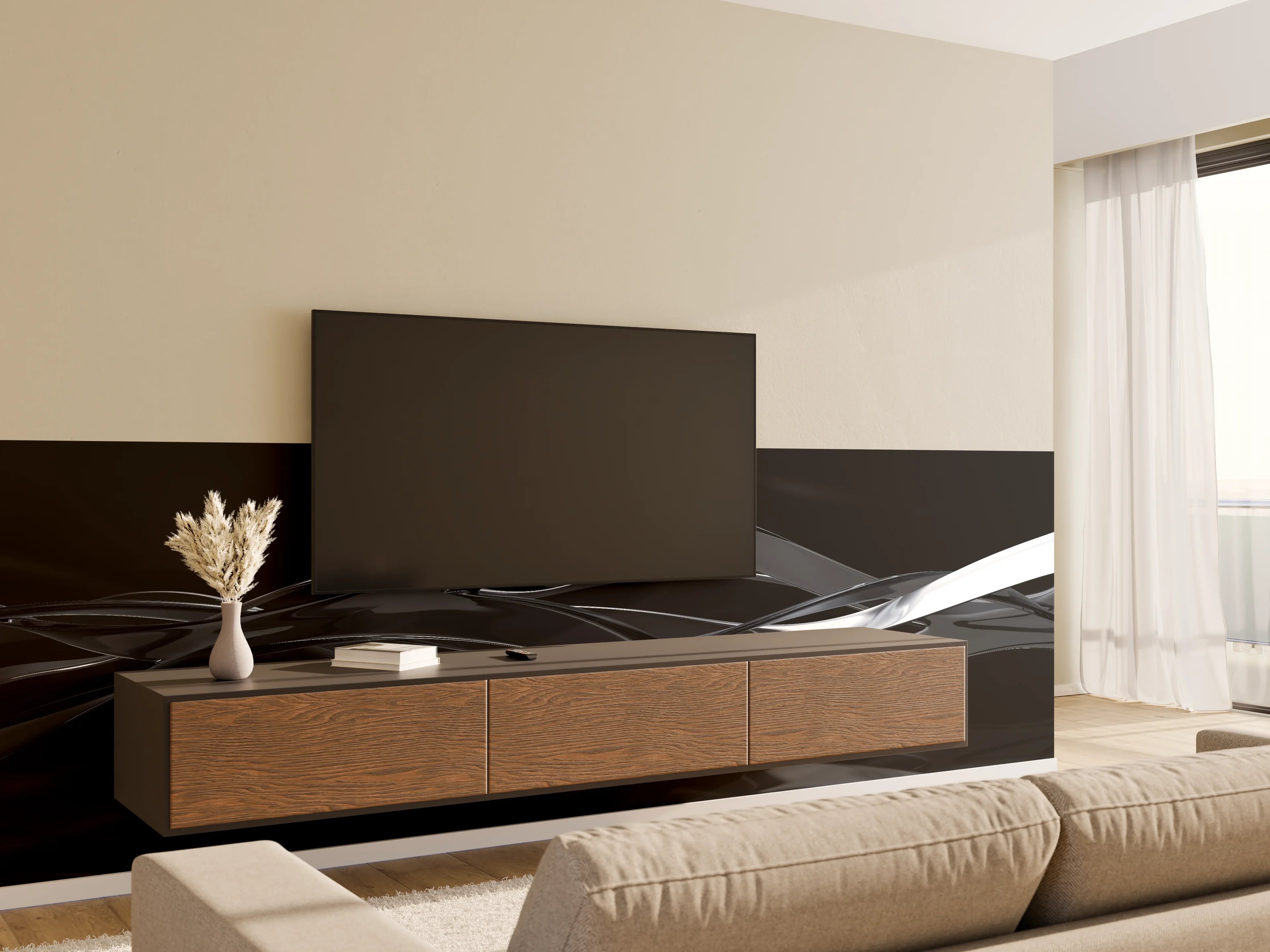 Wandverkleidung Wohnzimmer - Elegant fließende Bewegung