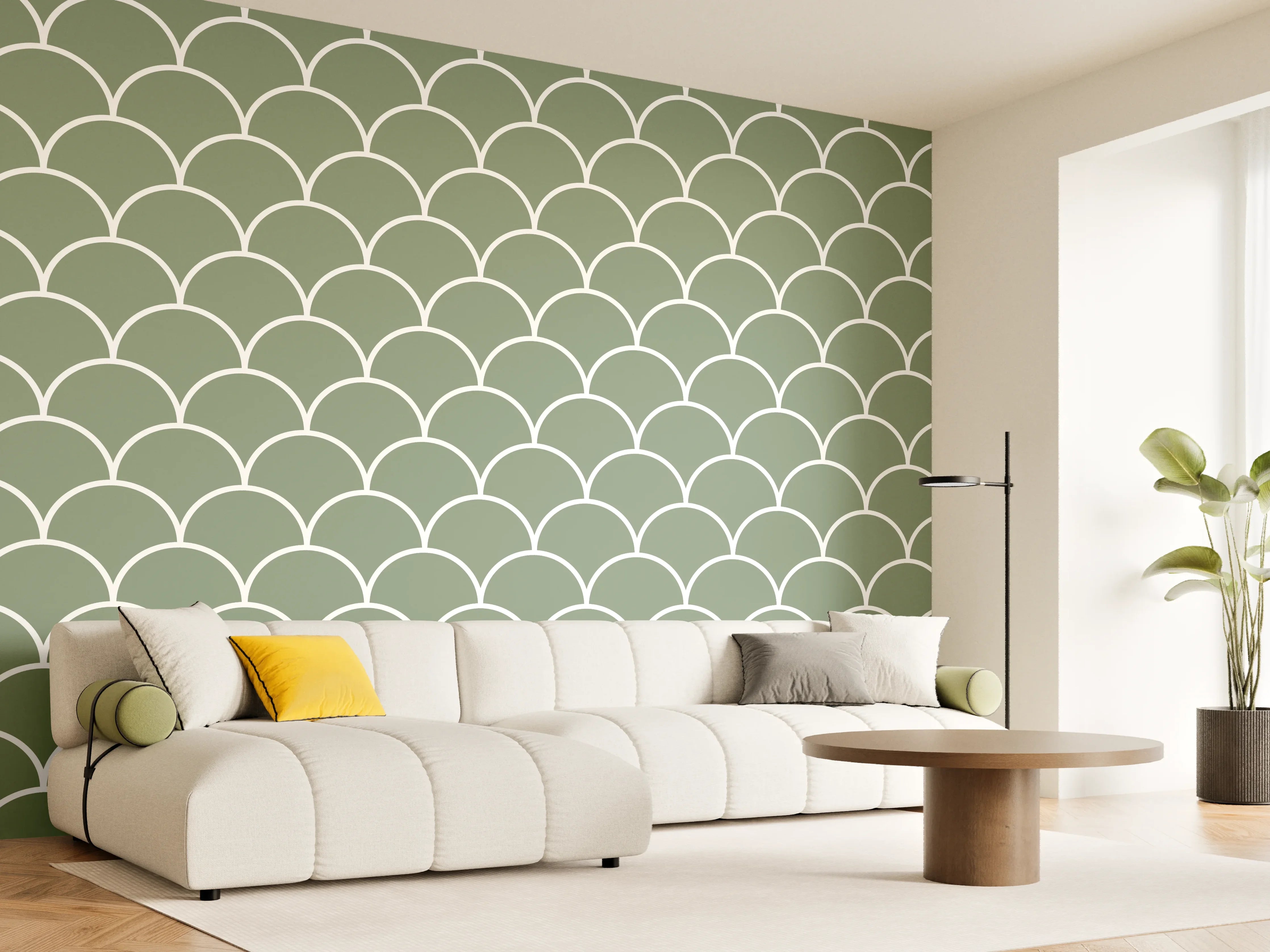 Wandverkleidung Wohnzimmer - Elegant grüne Muschelmusterdekoration