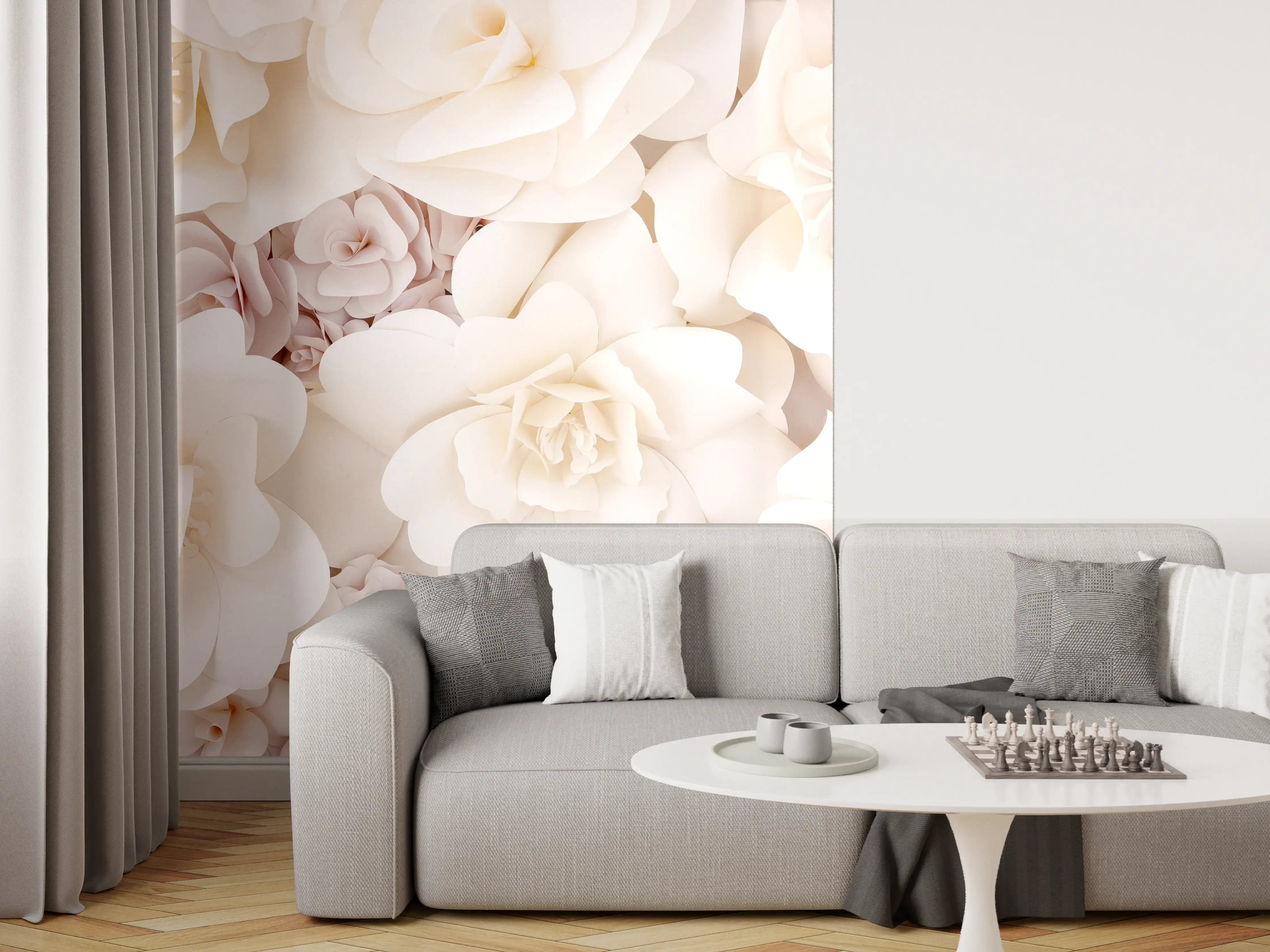 Wandverkleidung Wohnzimmer - Elegant weiße Blumenmuster