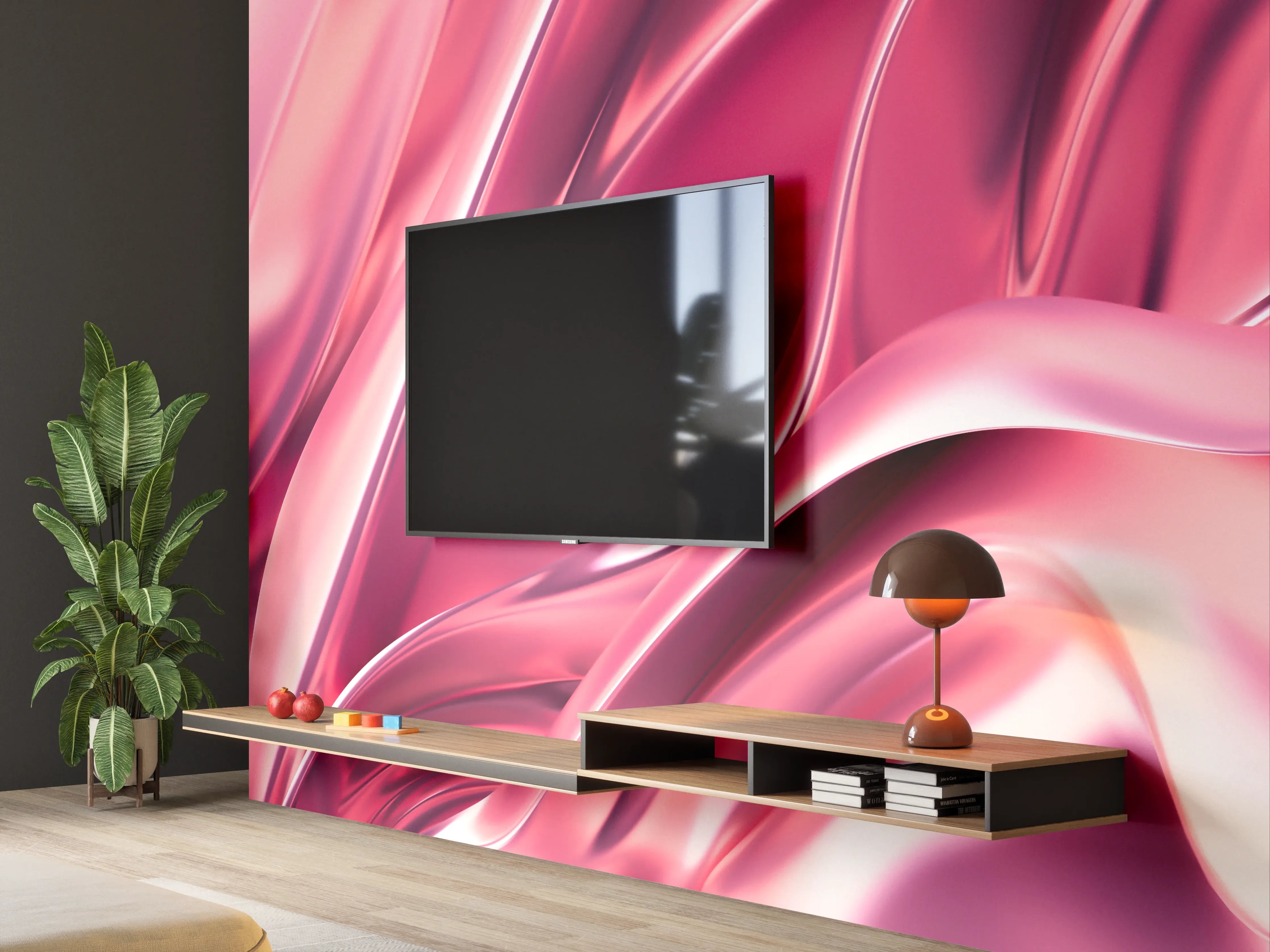 Wandverkleidung Wohnzimmer - Elegant, glänzende Roségold-Textur | Modern & Luxuriös