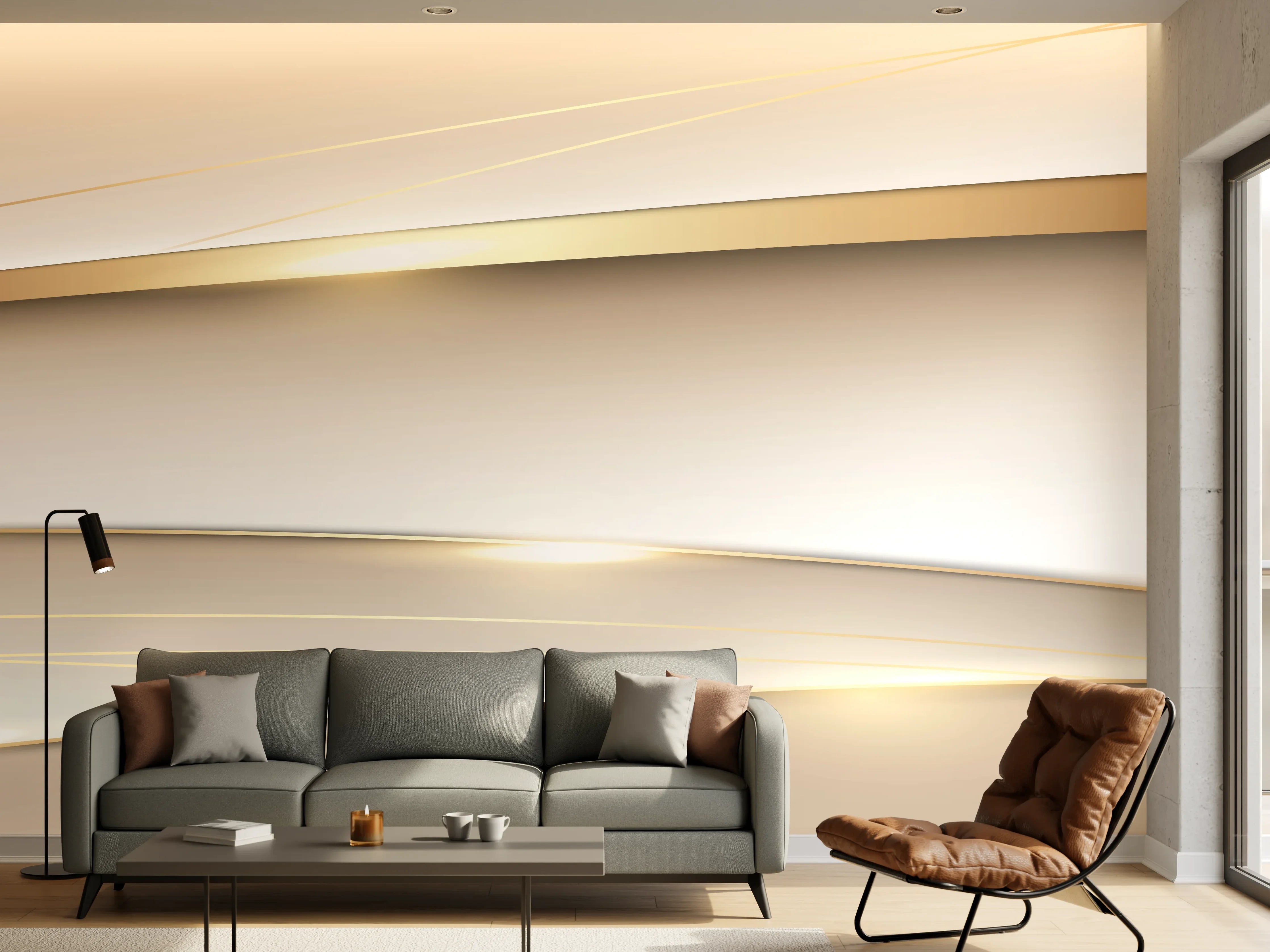Wandverkleidung Wohnzimmer - Elegante Abstrakte Goldweiß Design