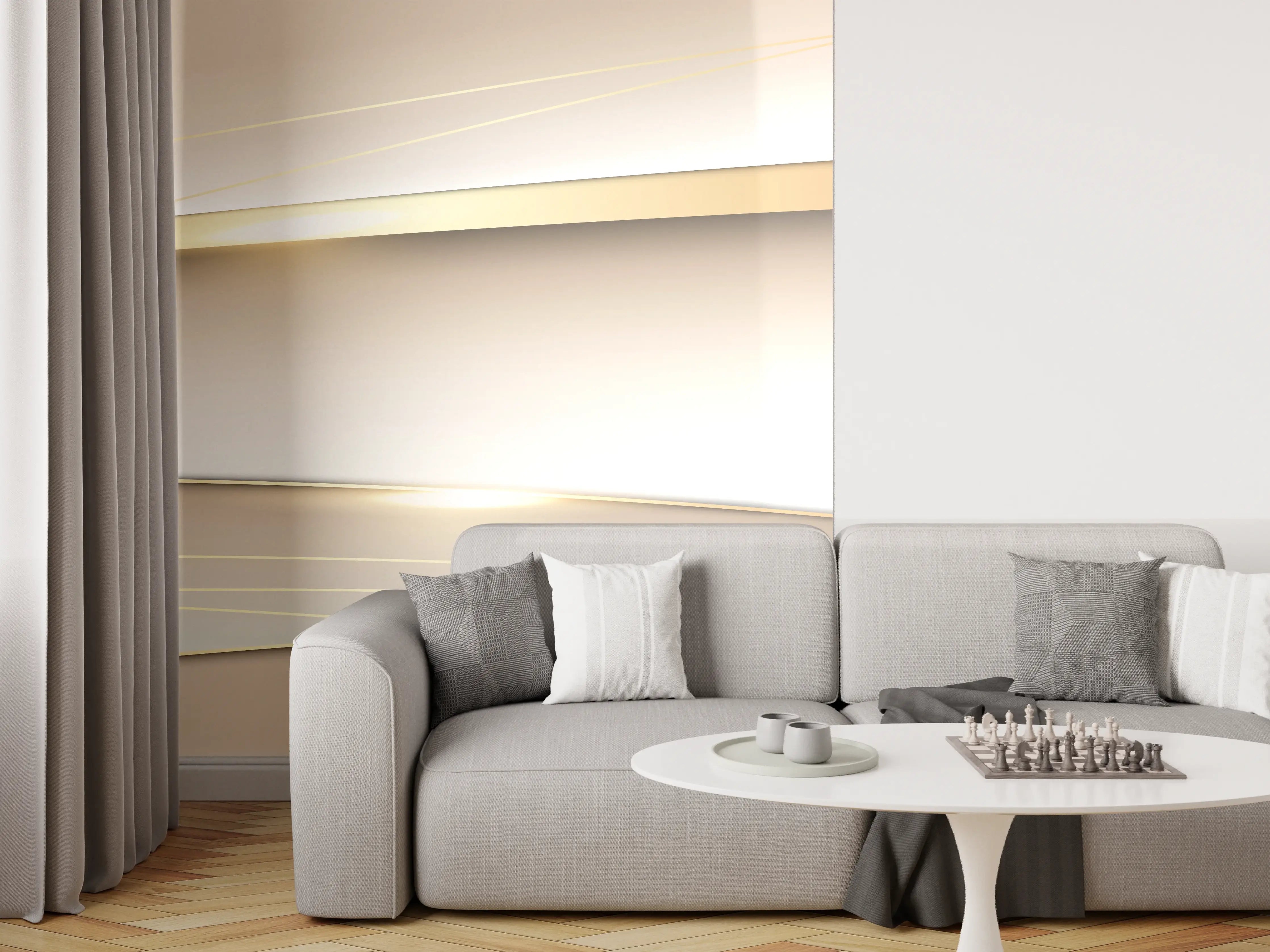 Wandverkleidung Wohnzimmer - Elegante Abstrakte Goldweiß Design