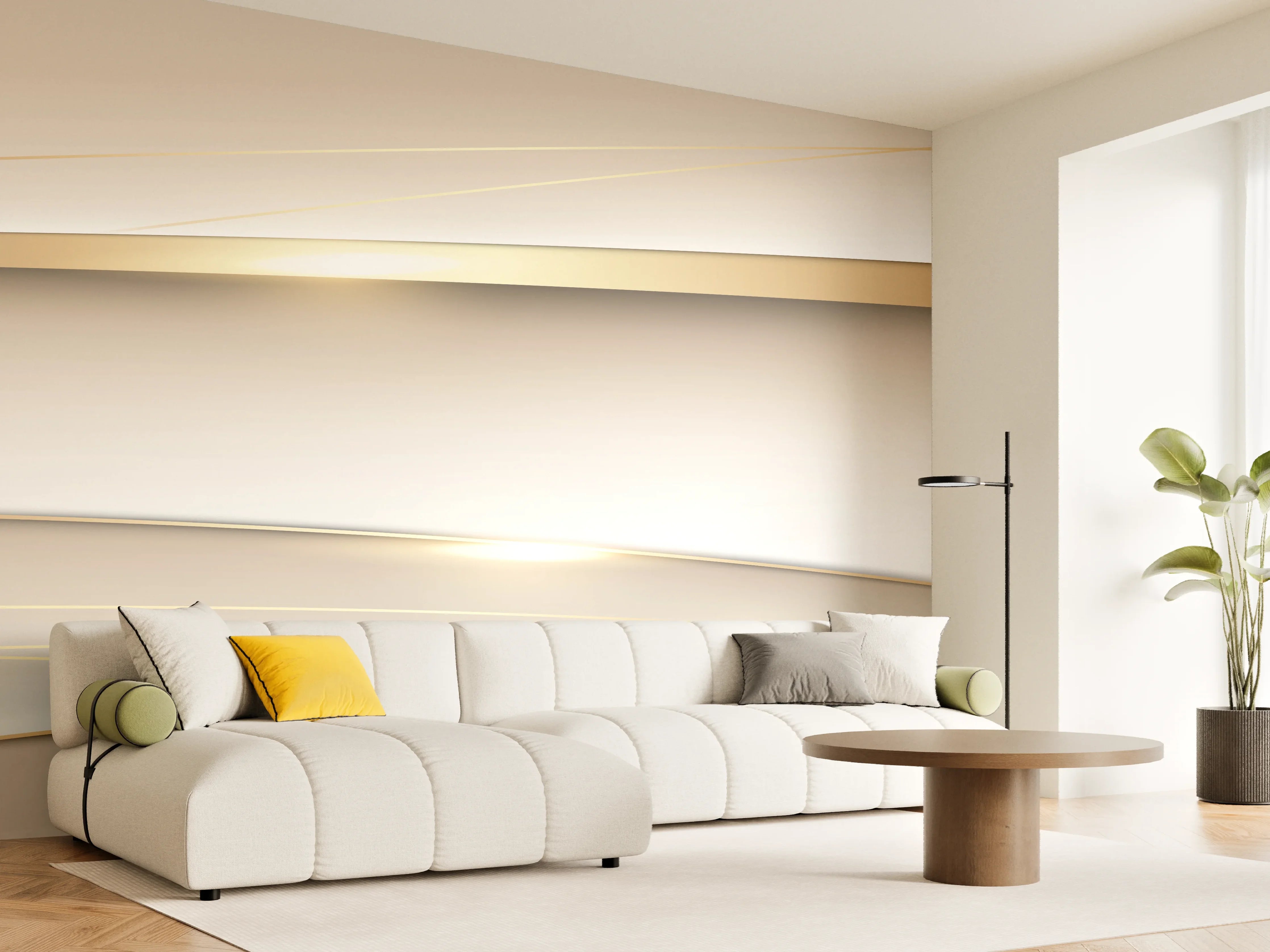 Wandverkleidung Wohnzimmer - Elegante Abstrakte Goldweiß Design