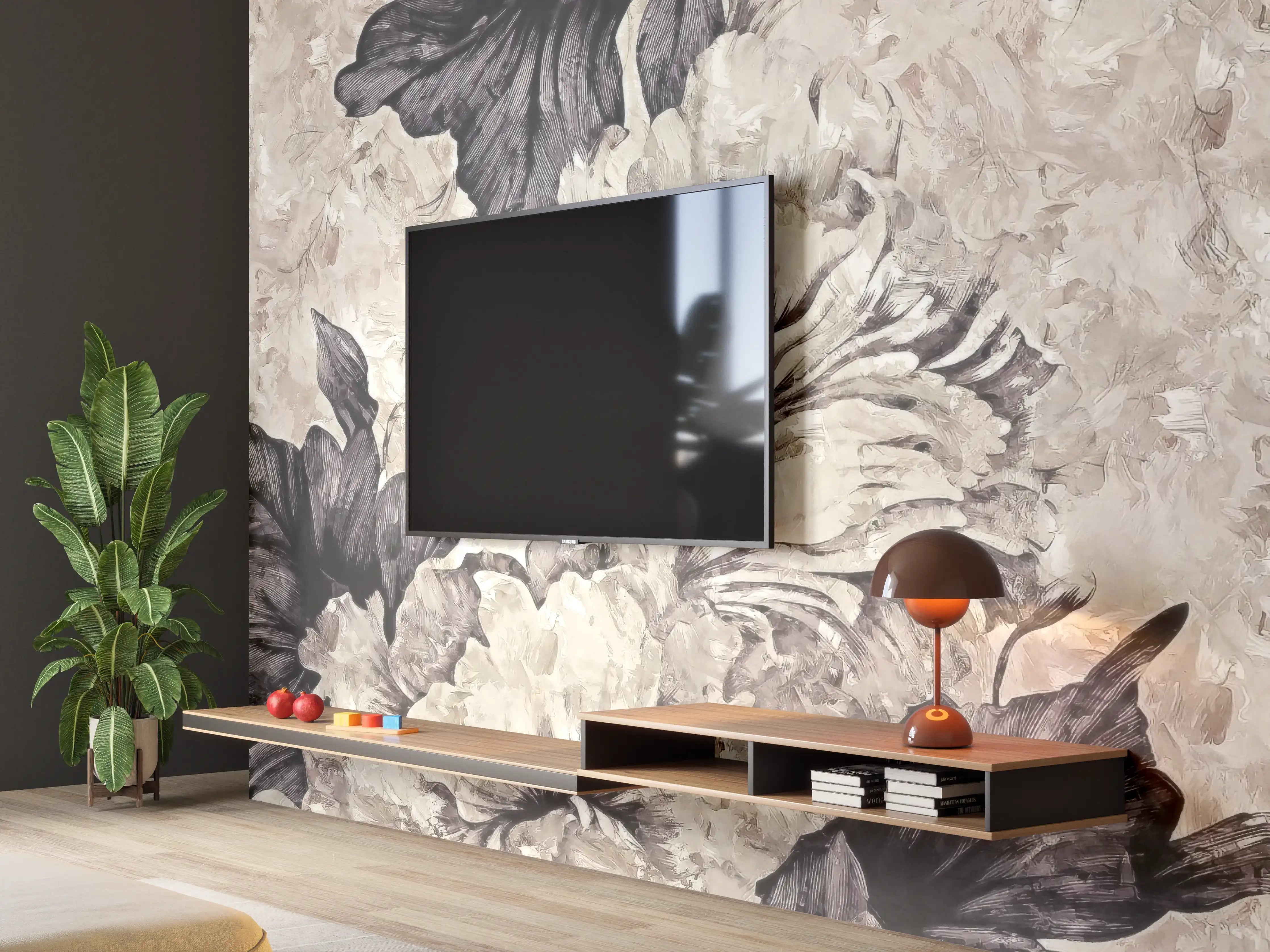 Wandverkleidung Wohnzimmer - Elegante Blumen im Vintage-Stil