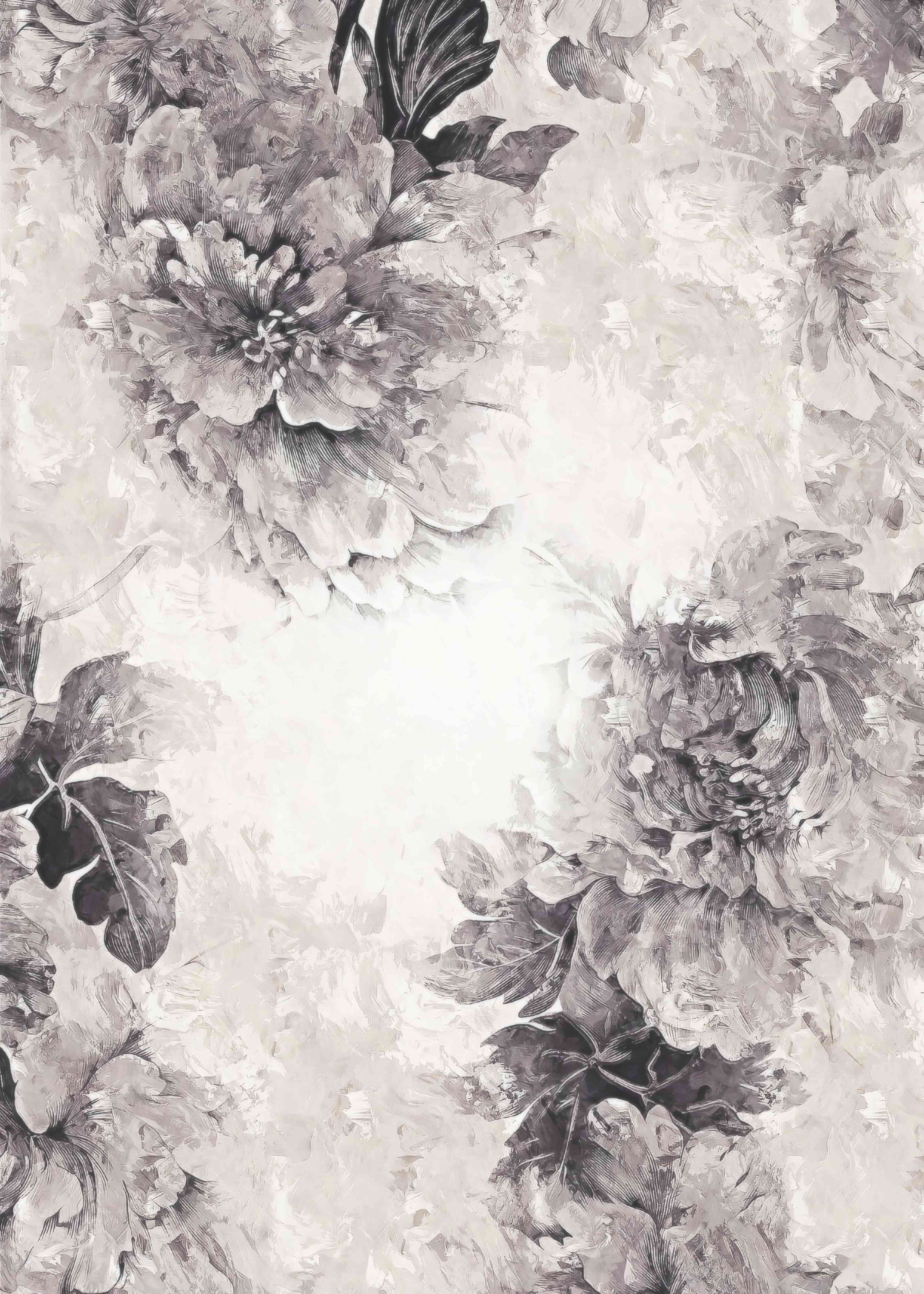 Wandverkleidung Wohnzimmer-Elegante Blumenmuster in Grau-Weiß