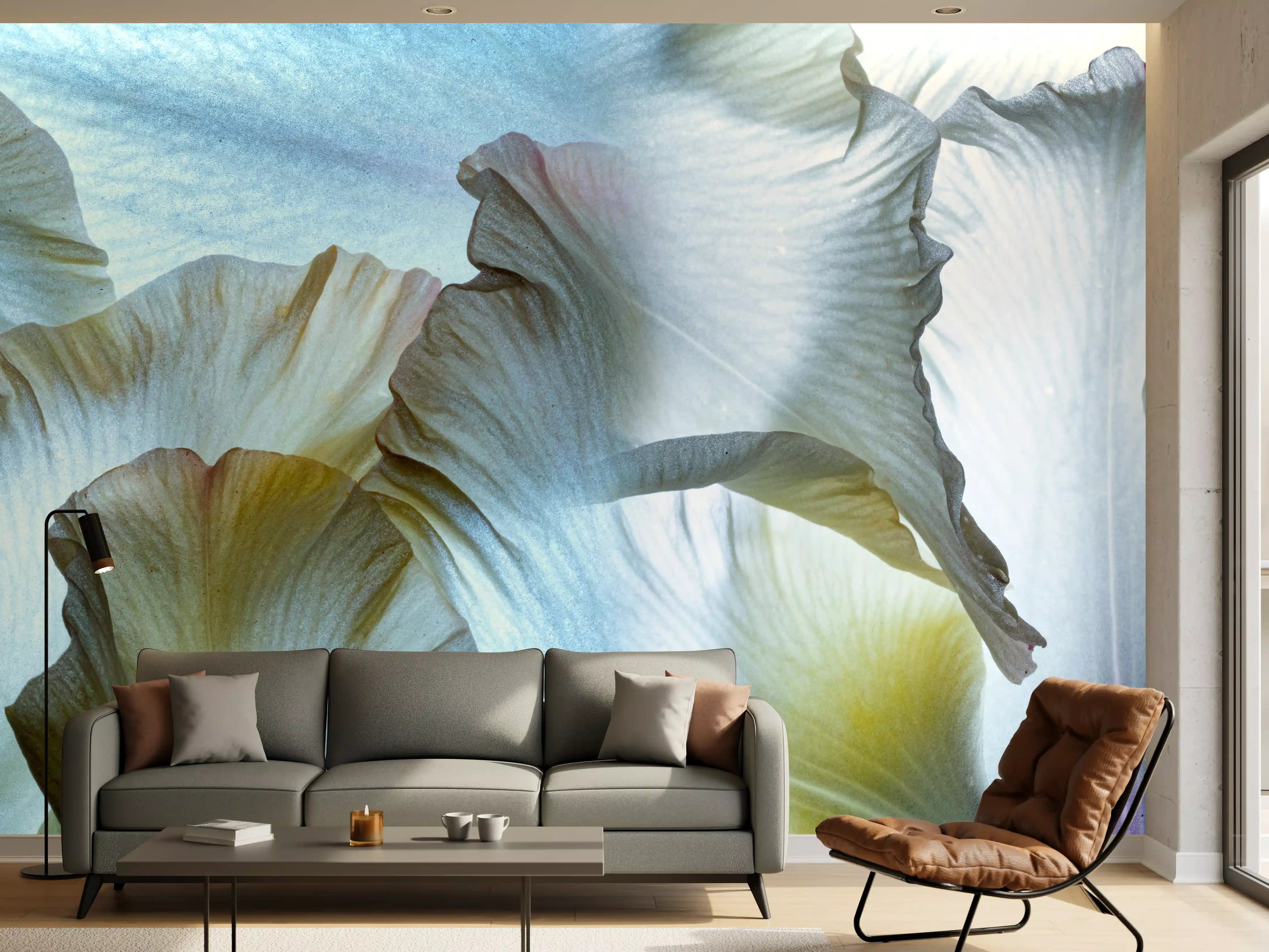 Wandverkleidung Wohnzimmer - Elegante Blumenwelten in sanften Tönen