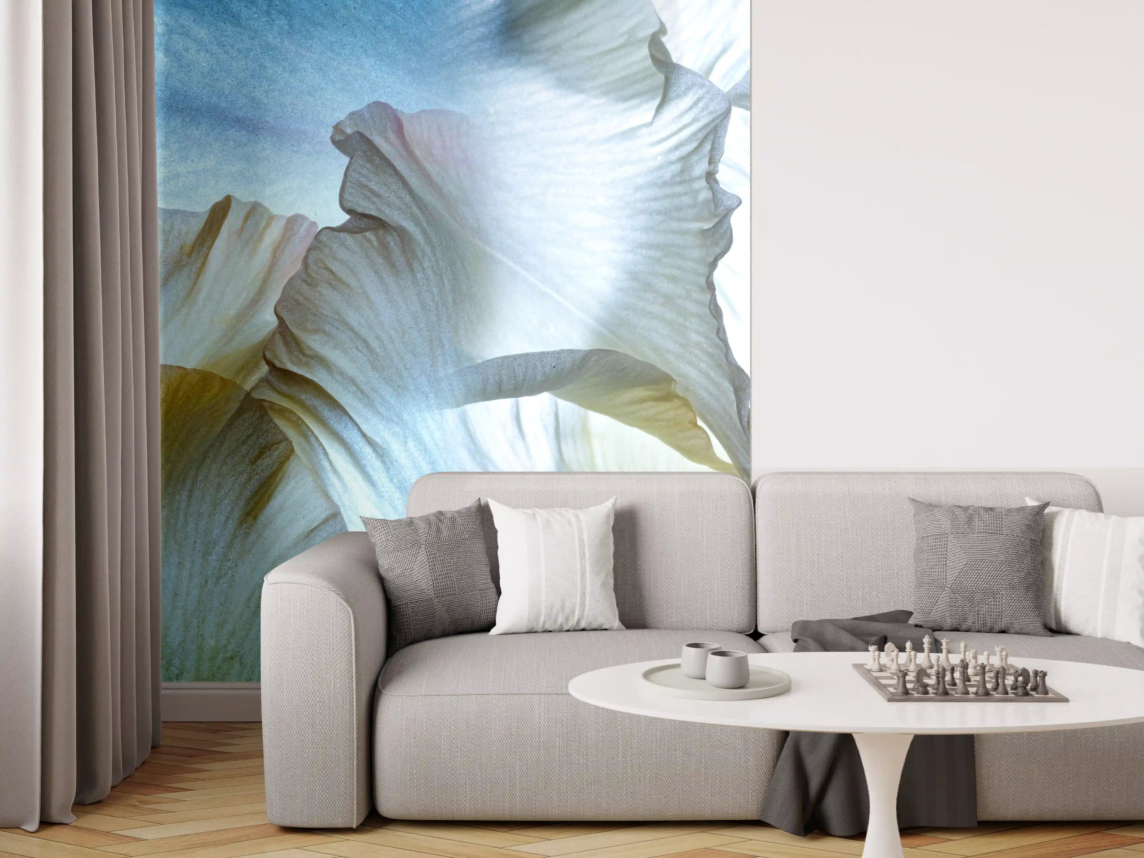 Wandverkleidung Wohnzimmer - Elegante Blumenwelten in sanften Tönen