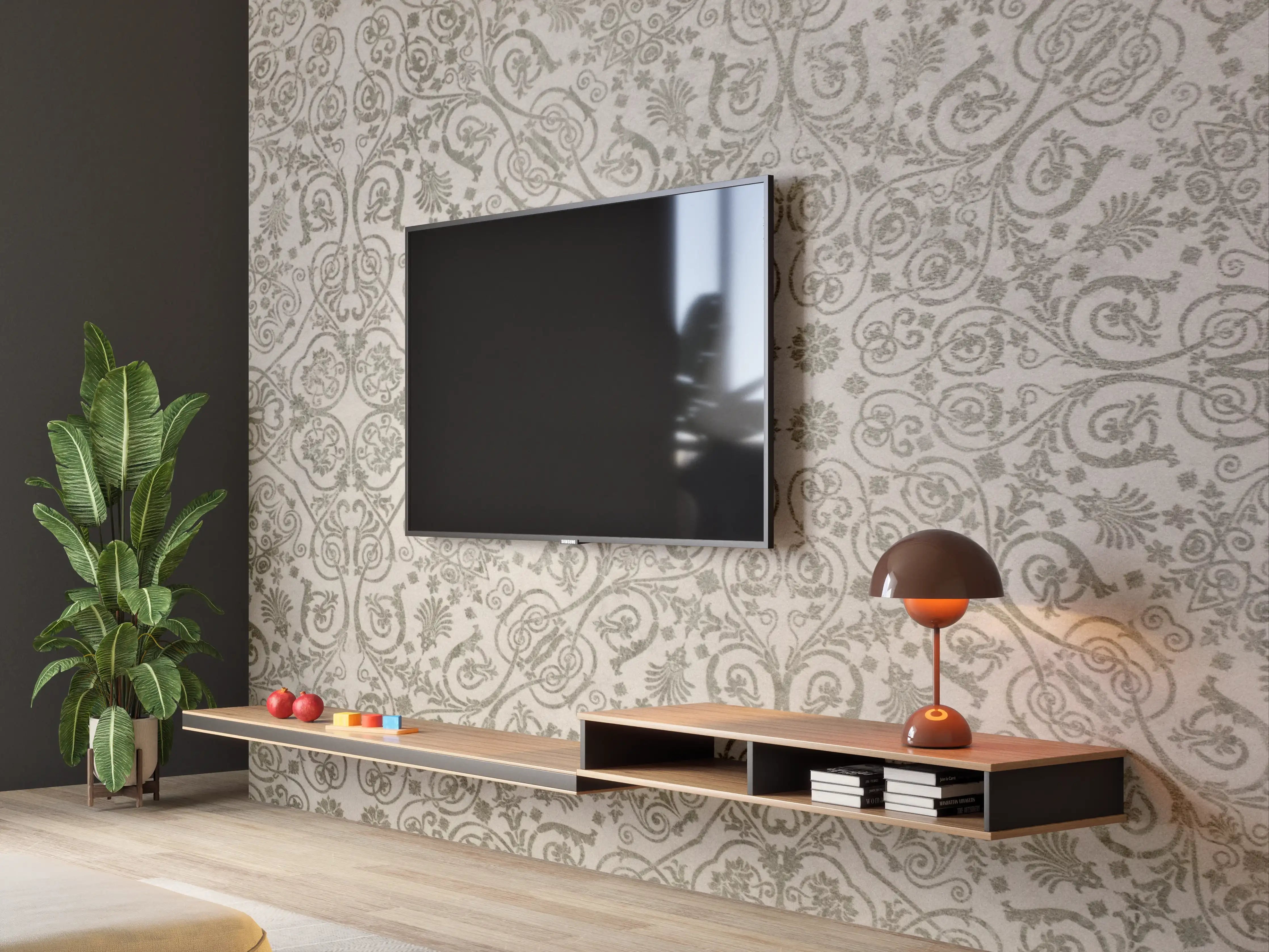 Wandverkleidung Wohnzimmer - Elegante Fliesen in Grau mit Muster