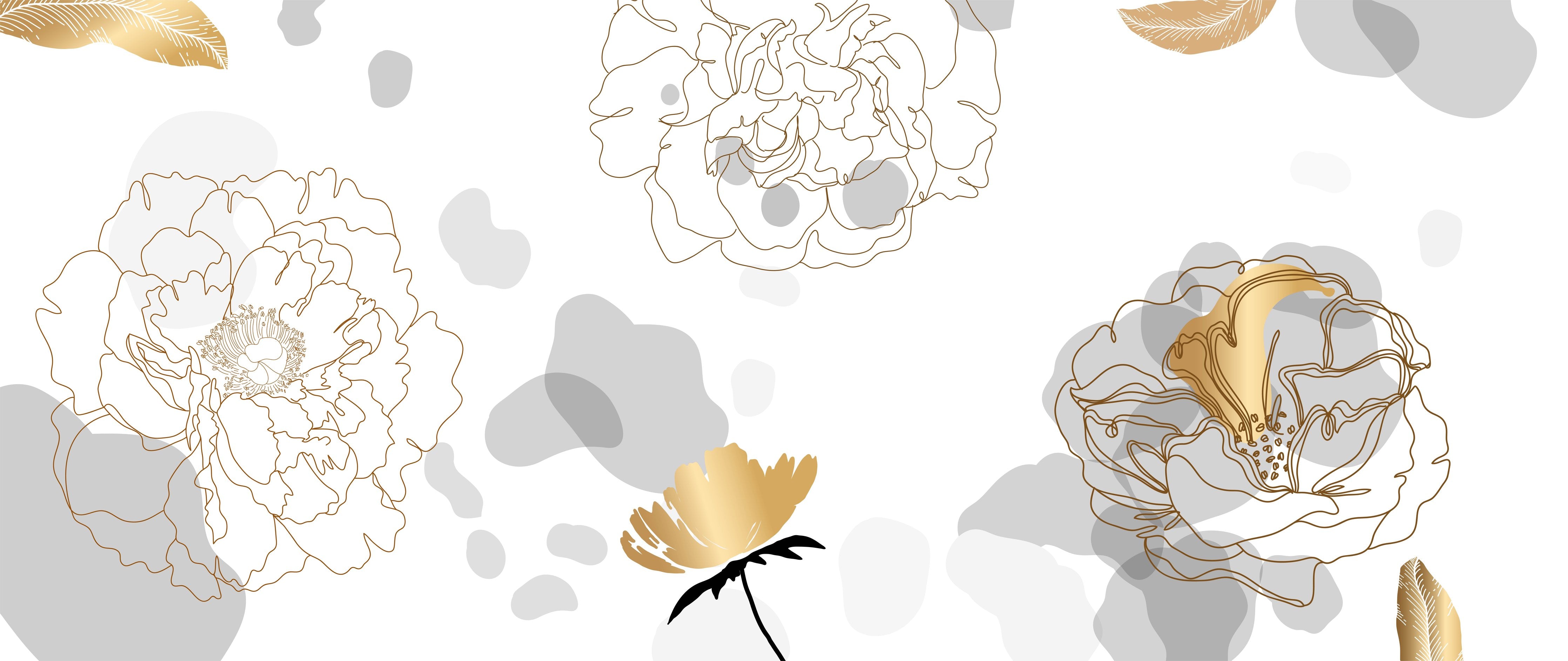 Wandverkleidung Wohnzimmer-Elegante Gold-Grau Floral Kunst