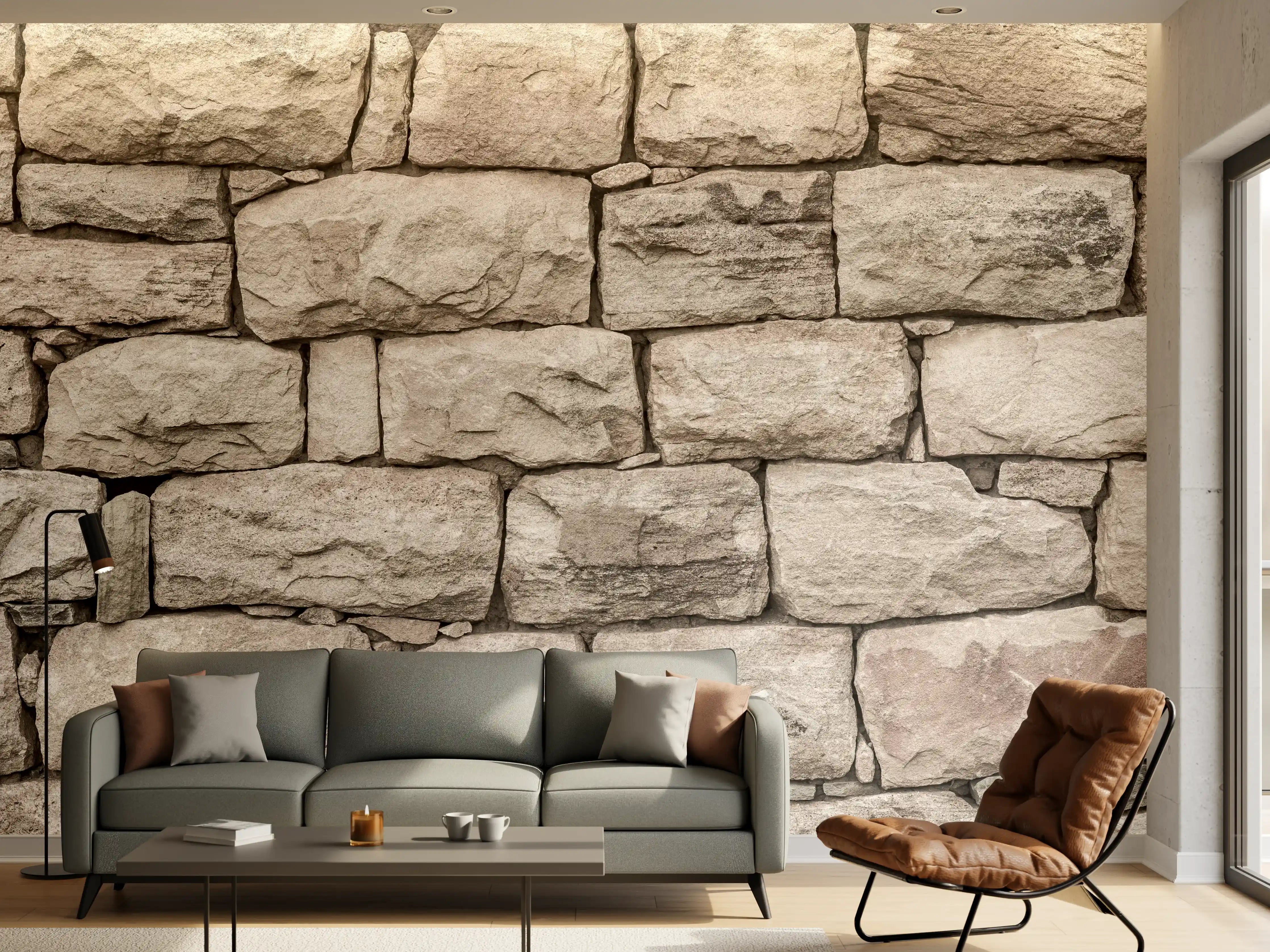 Wandverkleidung Wohnzimmer - Elegante Graunuance Natursteinmauer