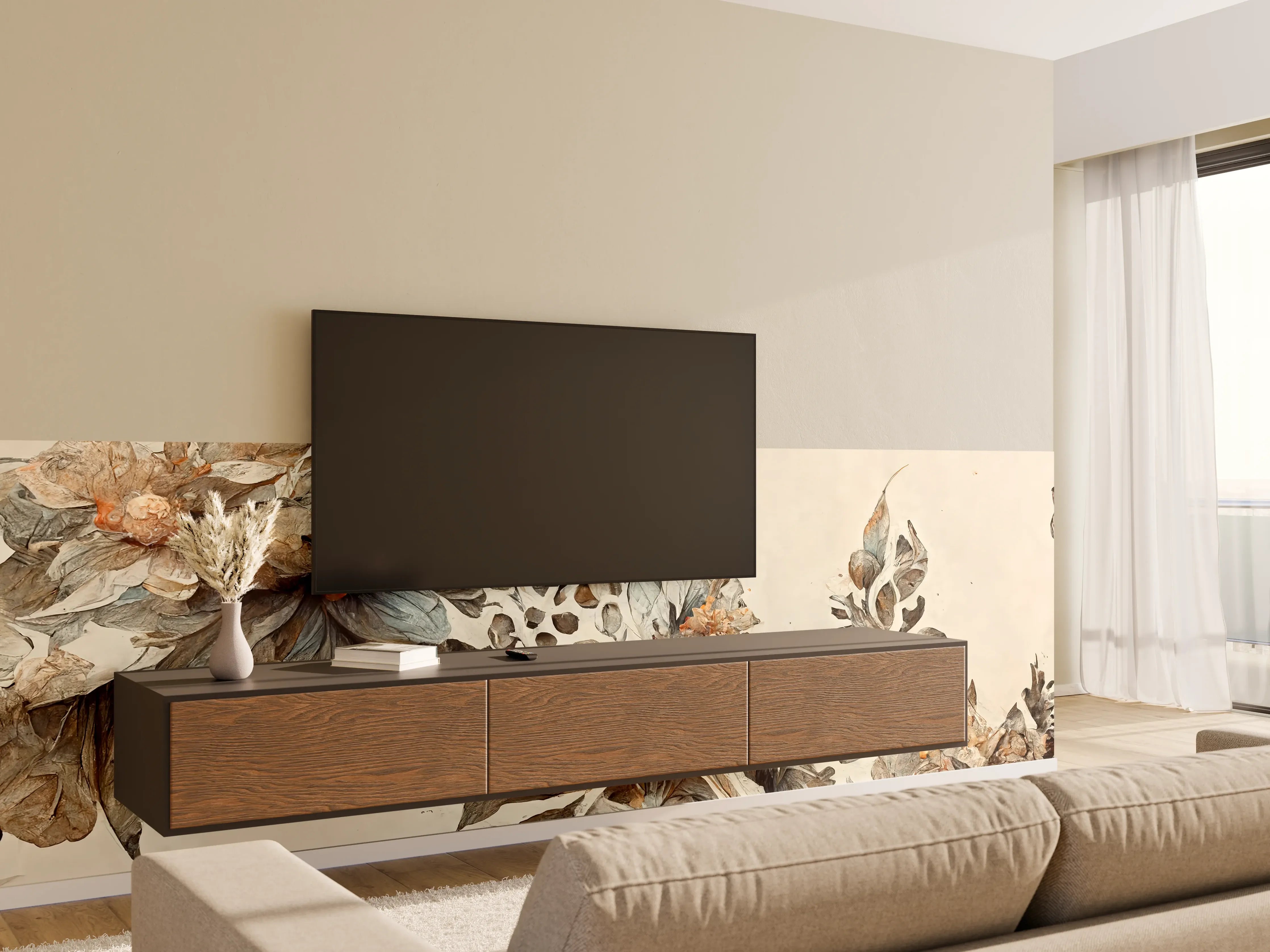 Wandverkleidung Wohnzimmer - Elegante Küstenlandschaft mit Wasserfall